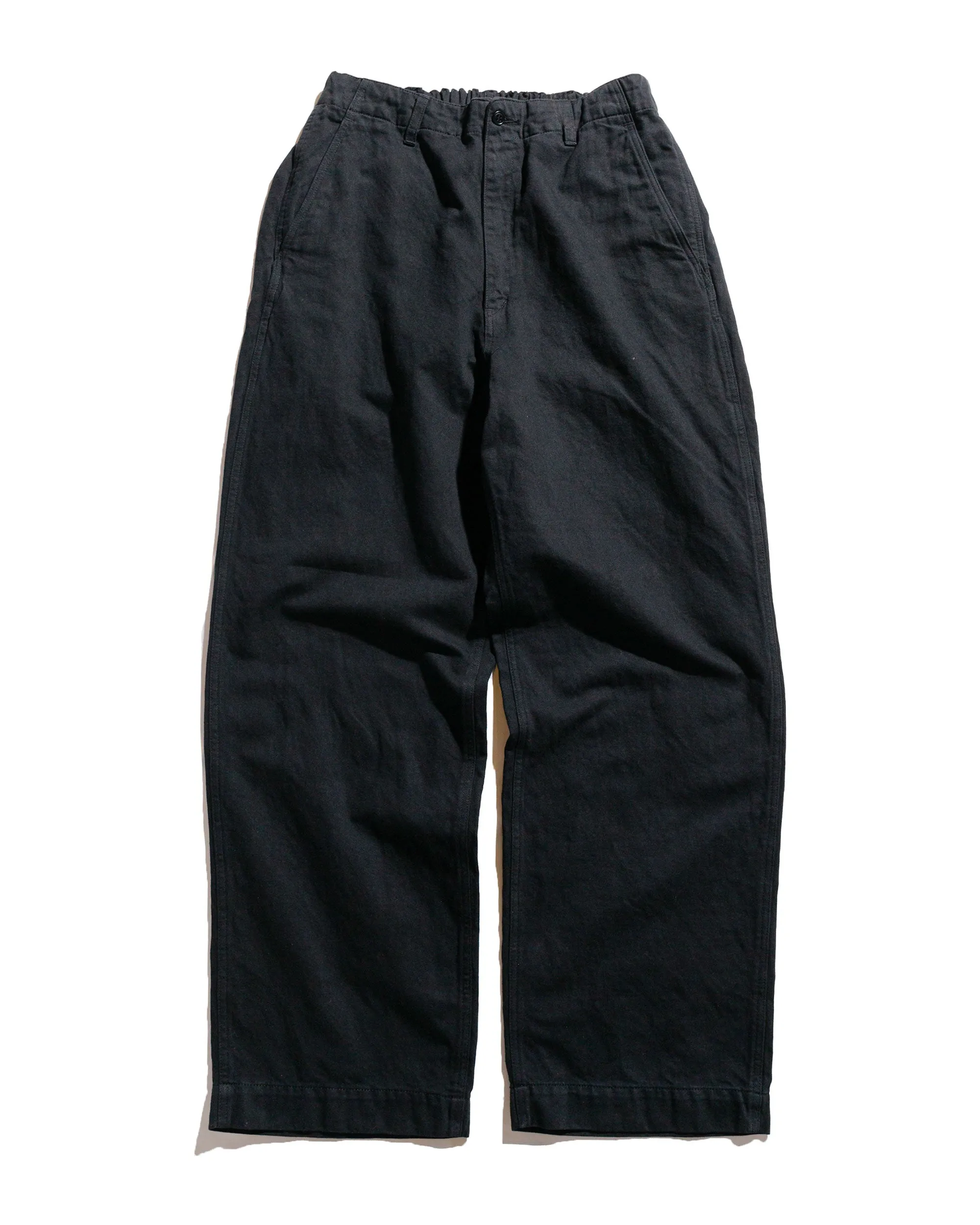 Stretchable Design Sage De Cret Cotton/Linen Denim Baggy Pants Black