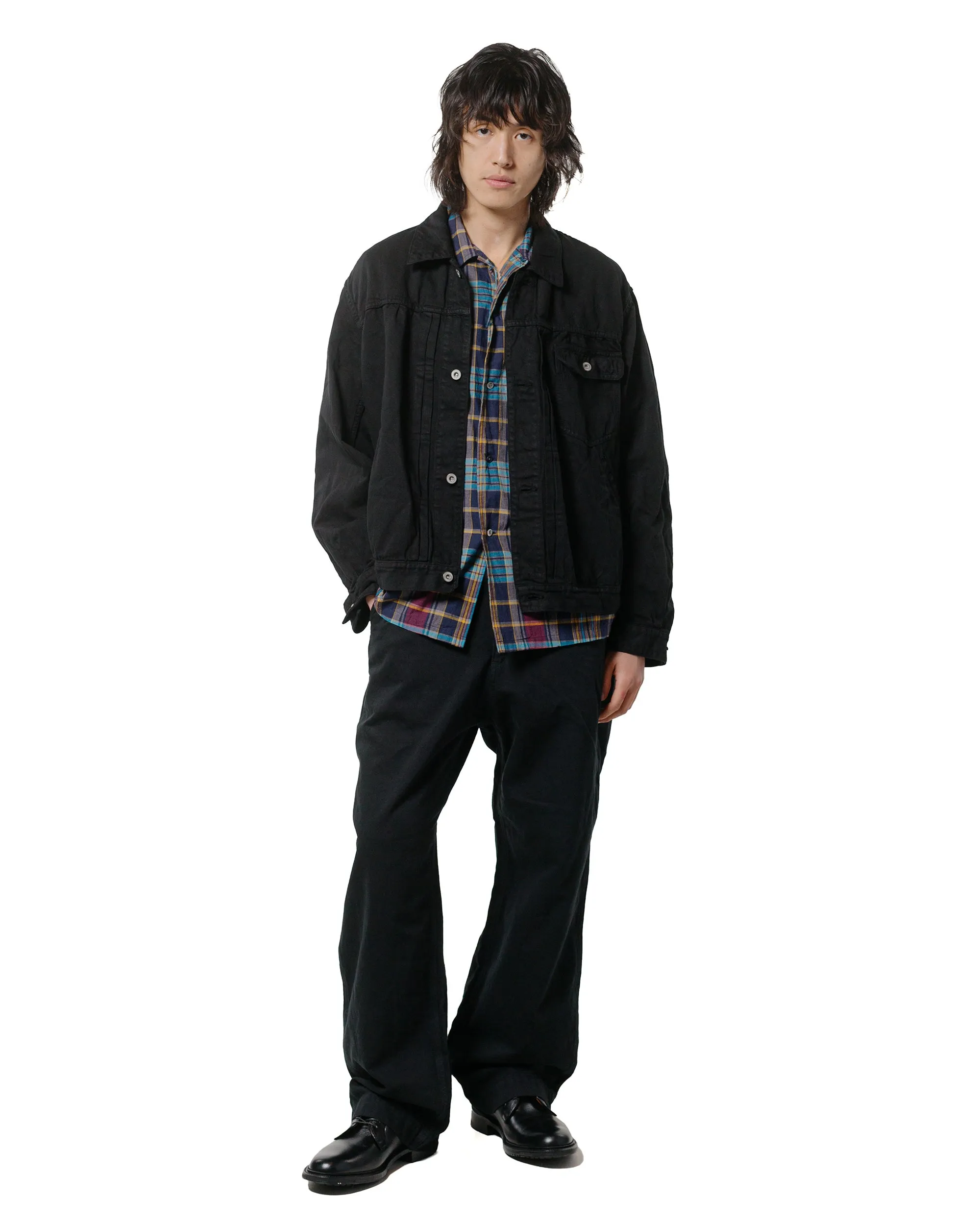 Button - Down Feature Comfortable Elastic Collar Sage De Cret Cotton/Linen Denim Baggy Pants Black