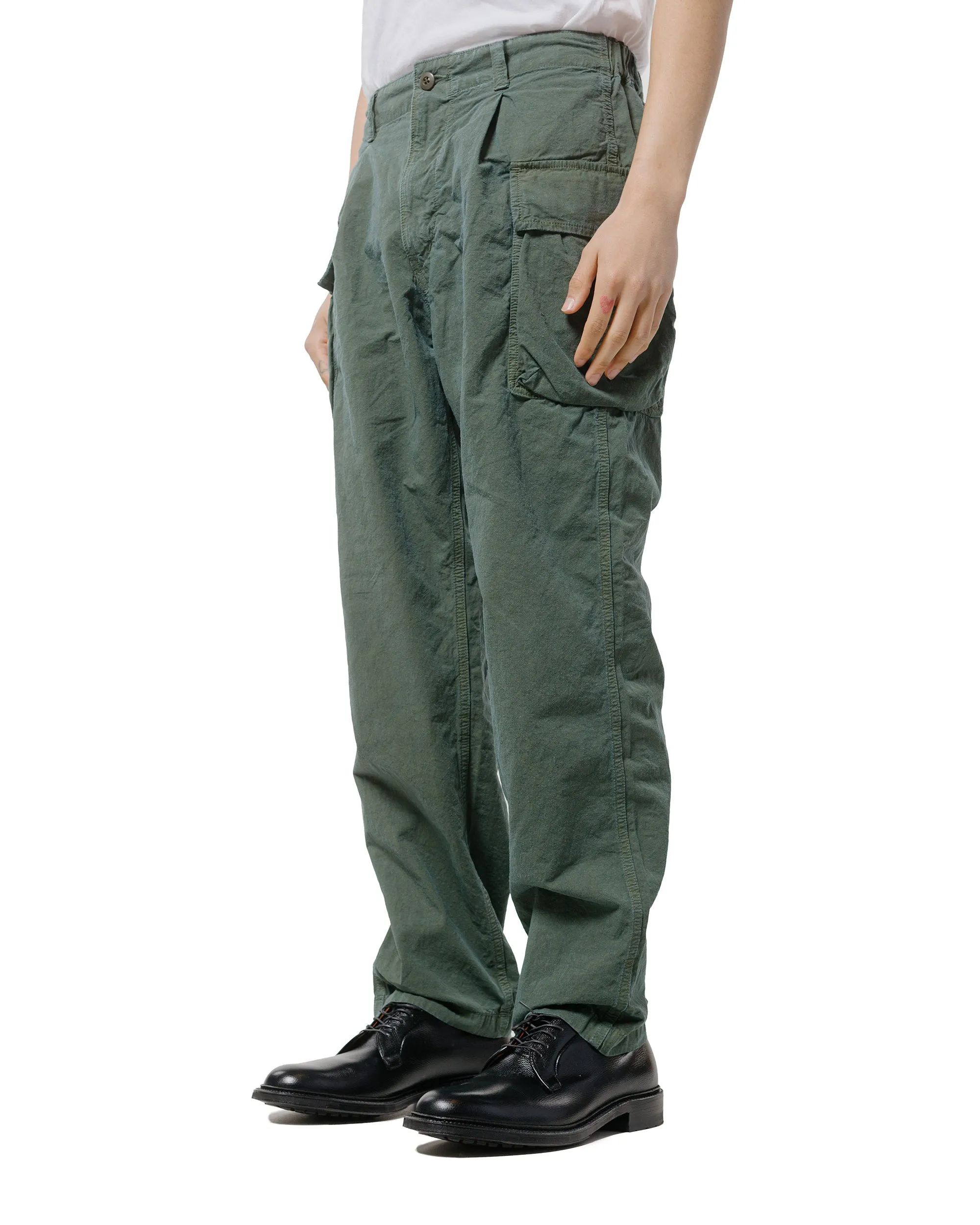 Sage De Cret High Density Cotton/Hemp Single Pleated Peg Top Cargo Pants Olive Black Chrome