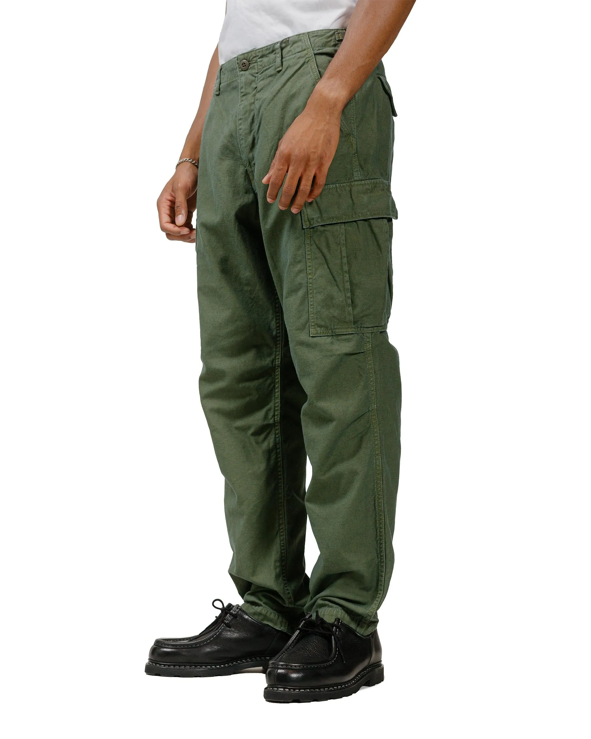 Petabyte Sage De Cret Lost & Found Cotton/Linen Back Satin Cargo Trouser Olive