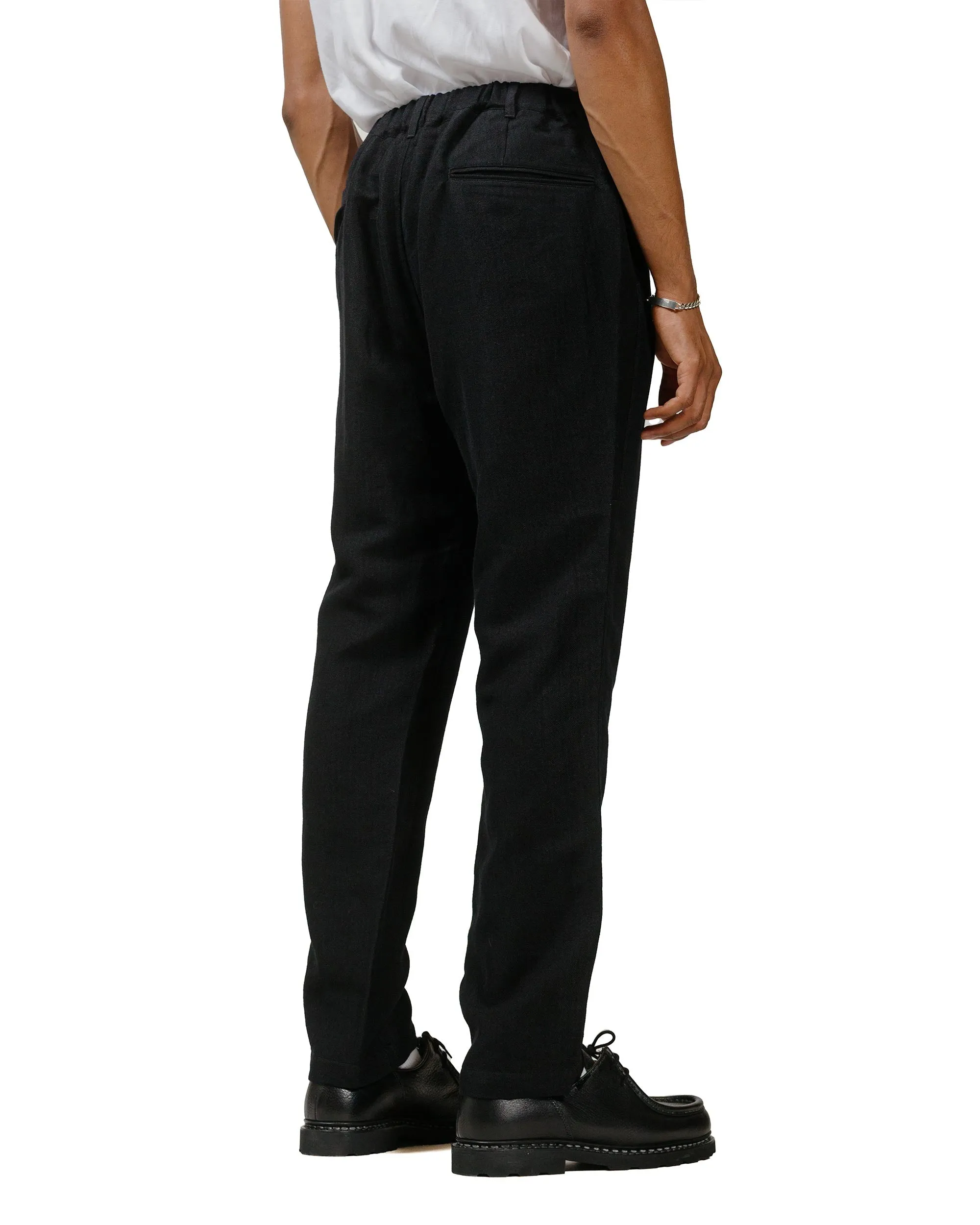 Treated Sage De Cret Wool/Linen Herringbone Tumbler Tapered Pants Black