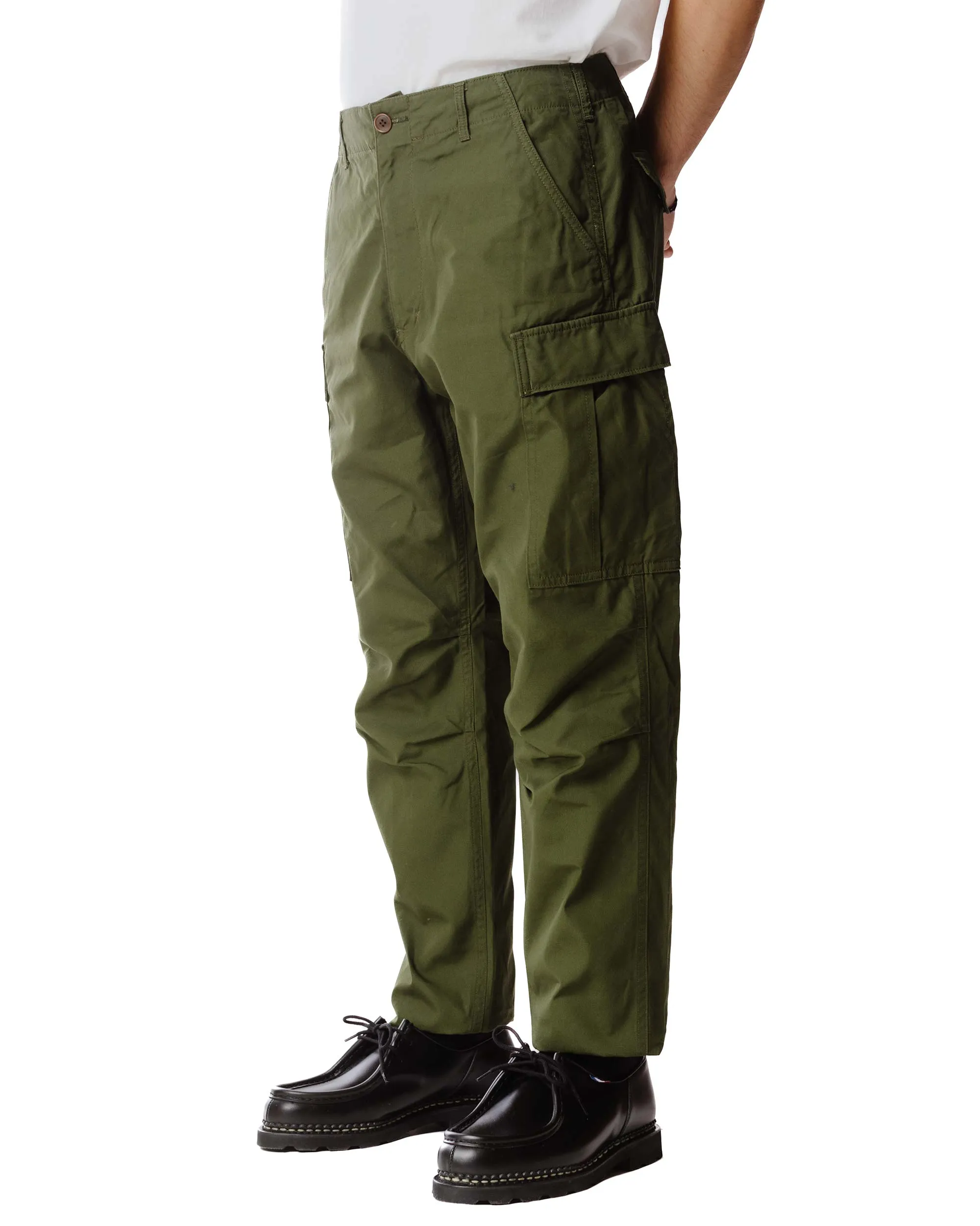 Breathable" Comfortable Reflective Sage De Cret X Lost & Found Coated Cotton/Linen Cargo Trouser Olive