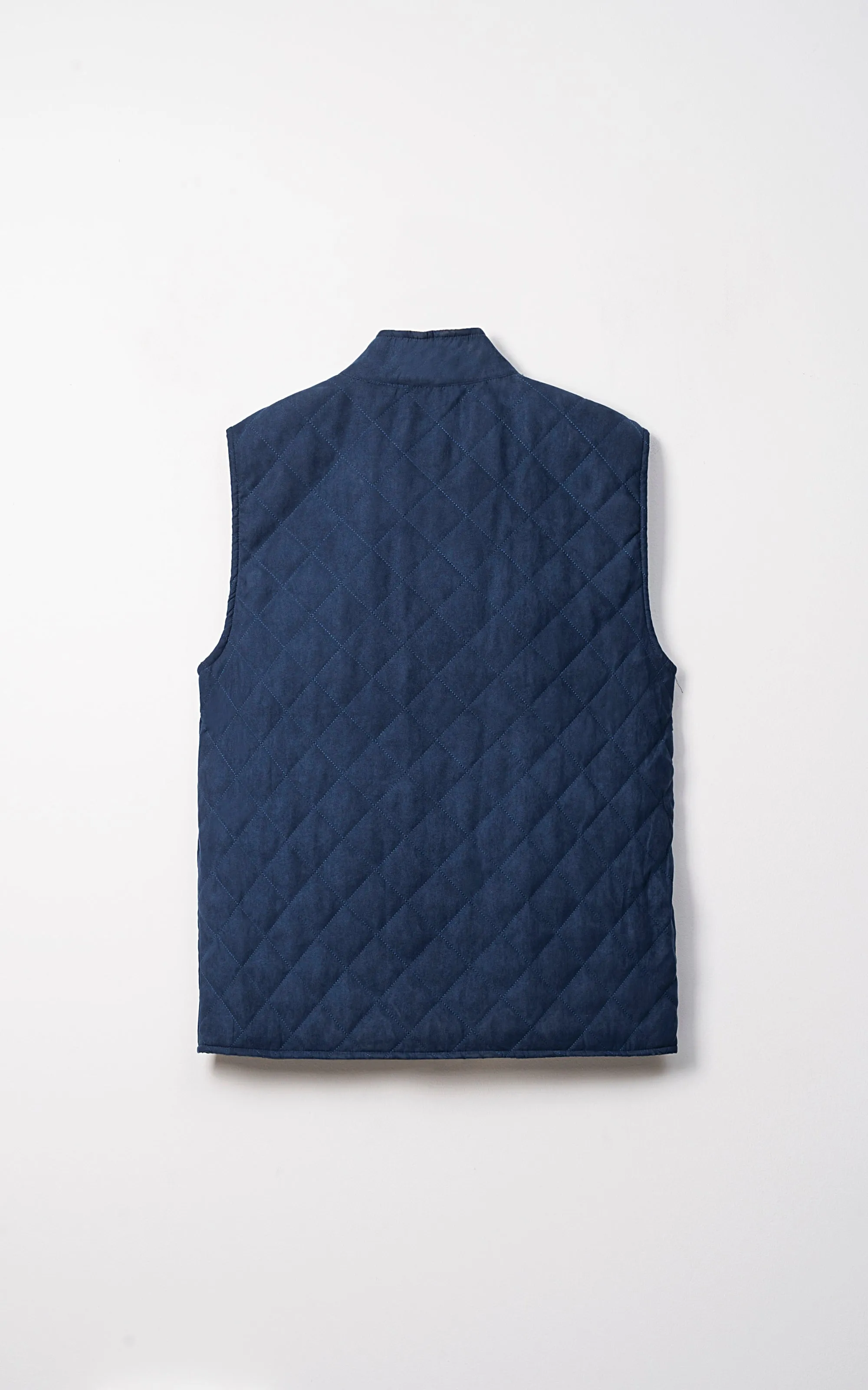 Breathable Mesh Style Snap Fasteners Quilted Suede Gilet Jacket Sleeveless Navy