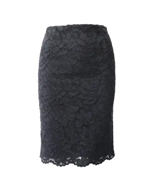 Sandro Paris Jupe Crayon Midi en Dentelle de Coton Noir