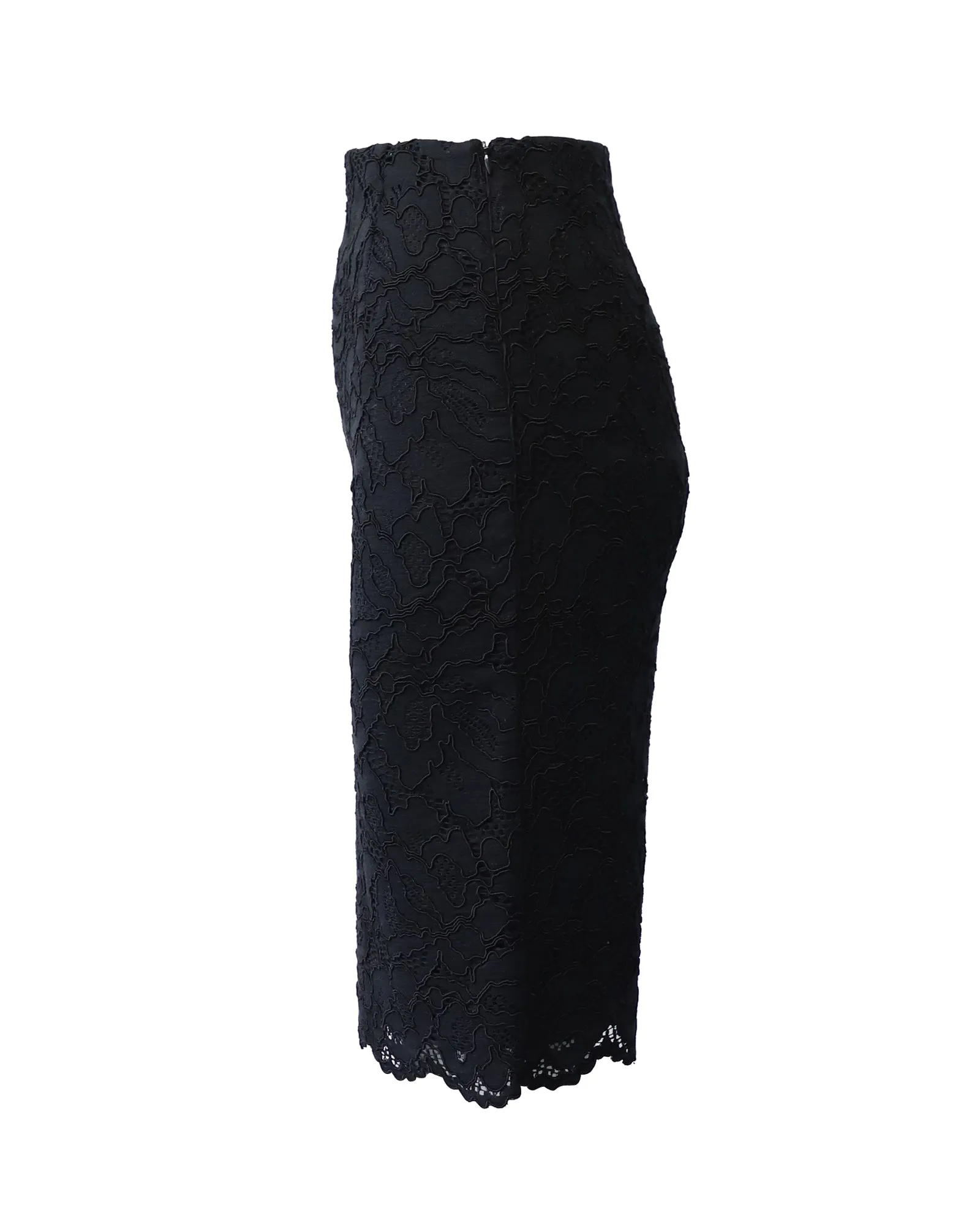 Sandro Paris Jupe Crayon Midi en Dentelle de Coton Noir