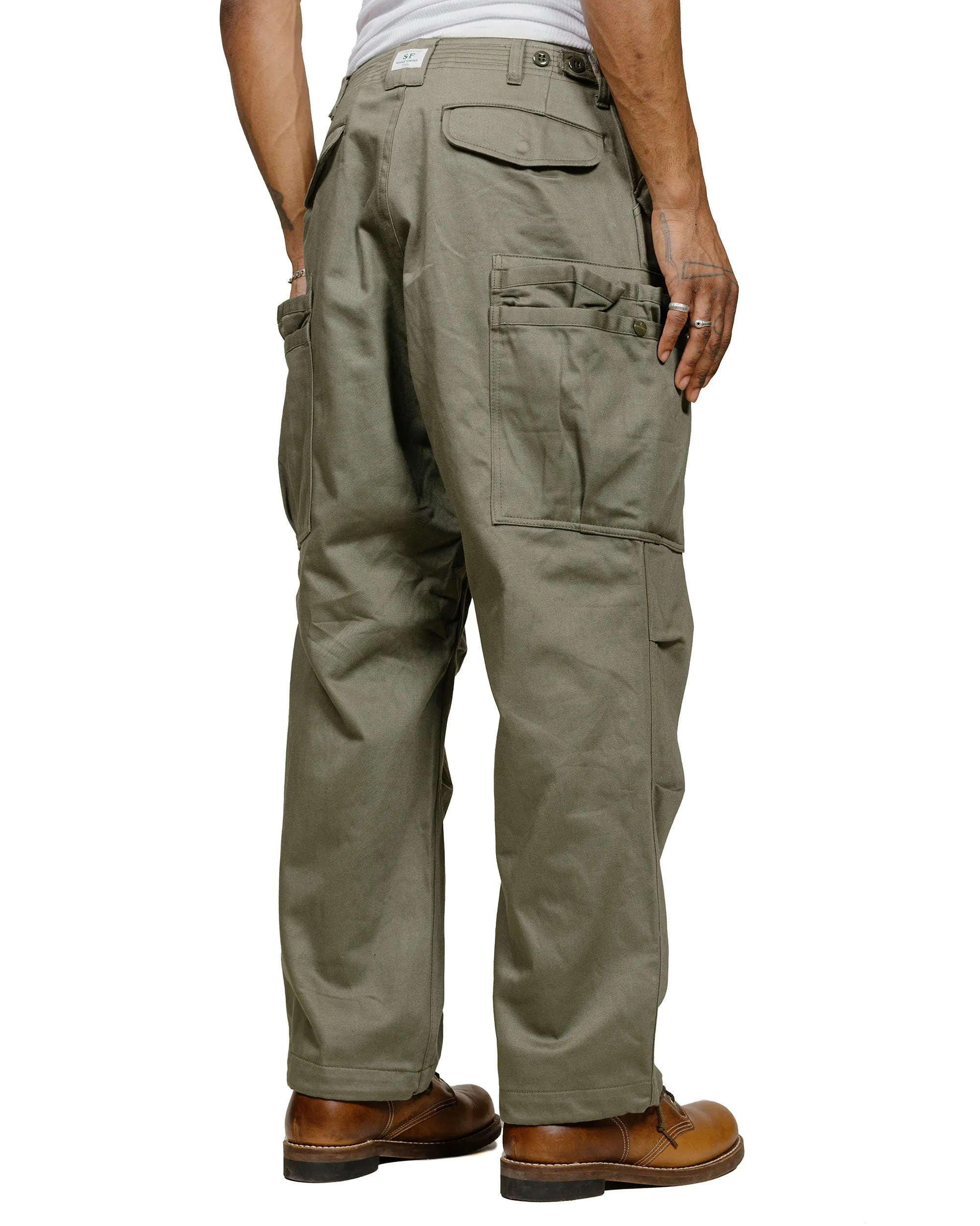 Sassafras Overgrown Pants Military Satin Olive Crisscross Straps Design Sweater Style