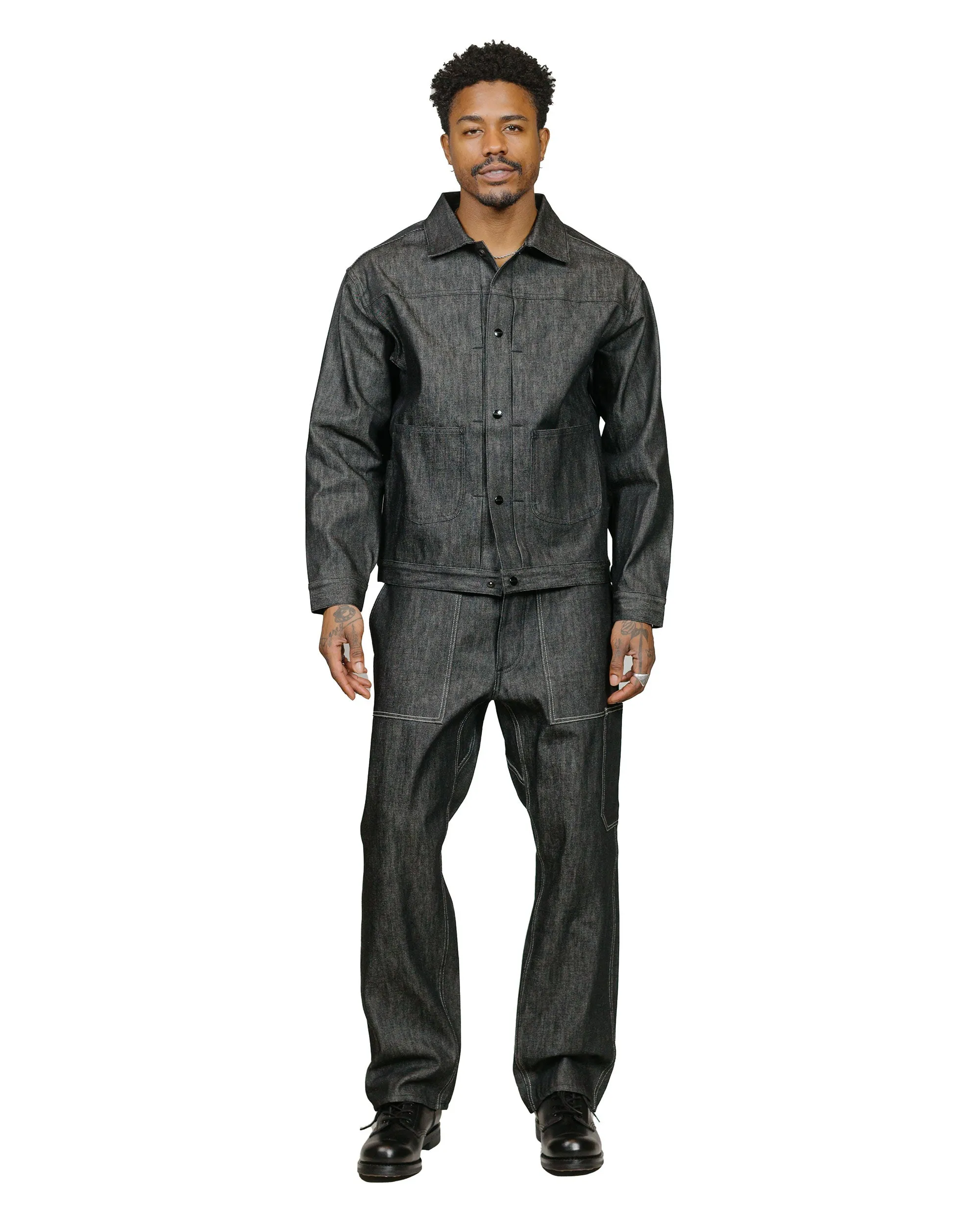 Sassafras T.P. Landscaper Pants 13Oz Slab Denim Black Leathering Voluminous