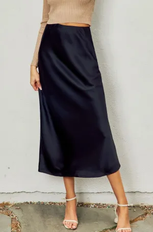 Jupe mi-longue en satin noir