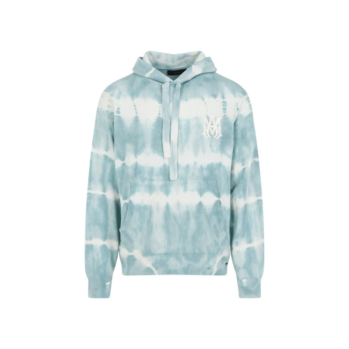 Pull à capuche en cachemire écologique teint selon la méthode tie-dye bleu marine