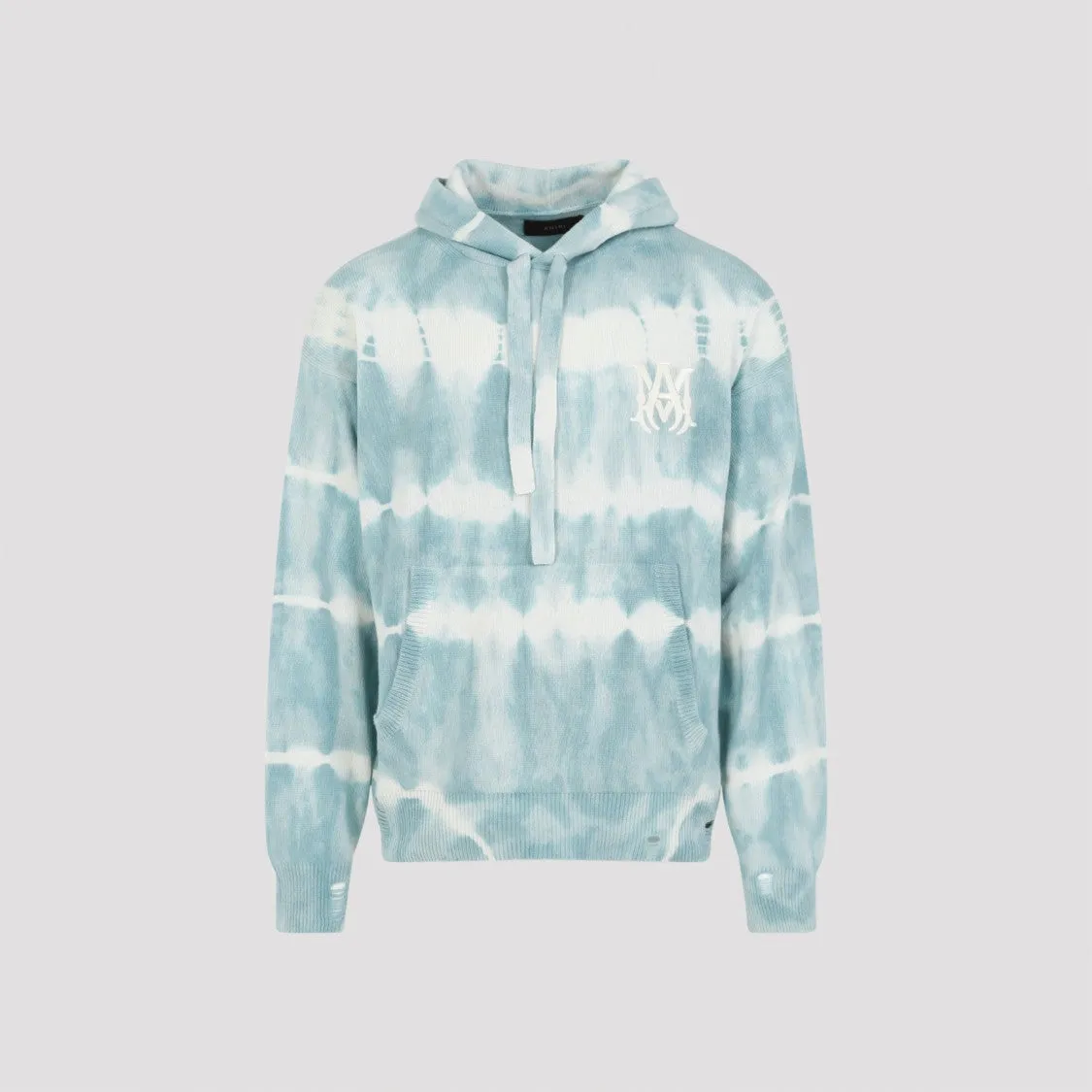 Pull à capuche en cachemire écologique teint selon la méthode tie-dye bleu marine