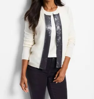 Cardigan à paillettes devant en crème
