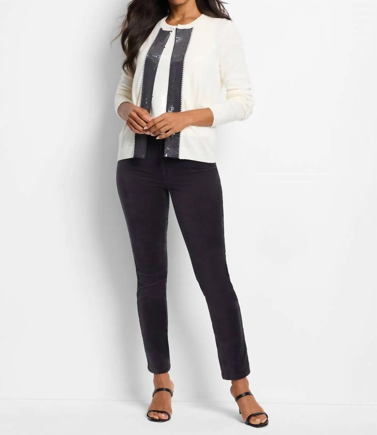 Cardigan à paillettes devant en crème