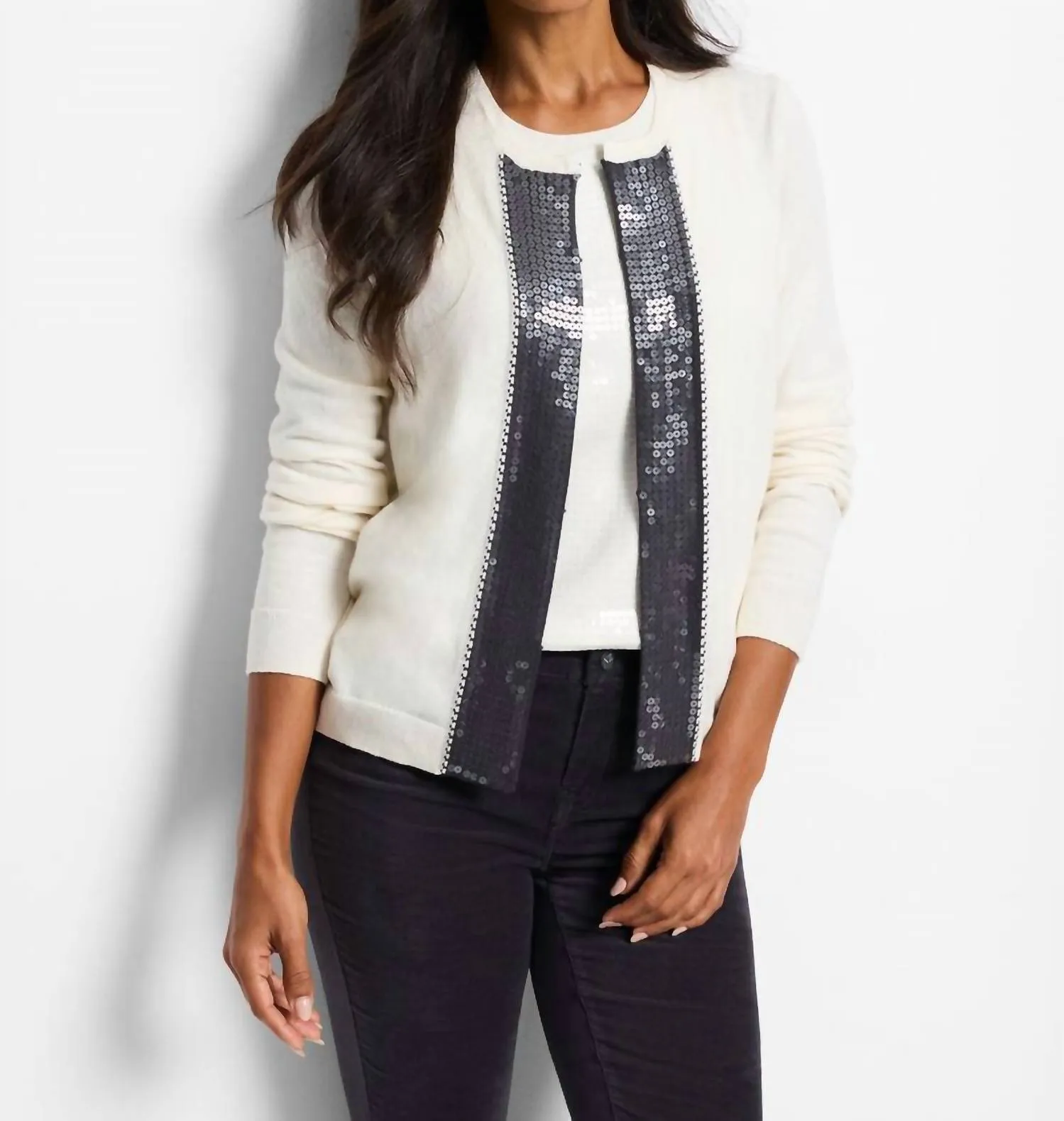 Cardigan à paillettes devant en crème