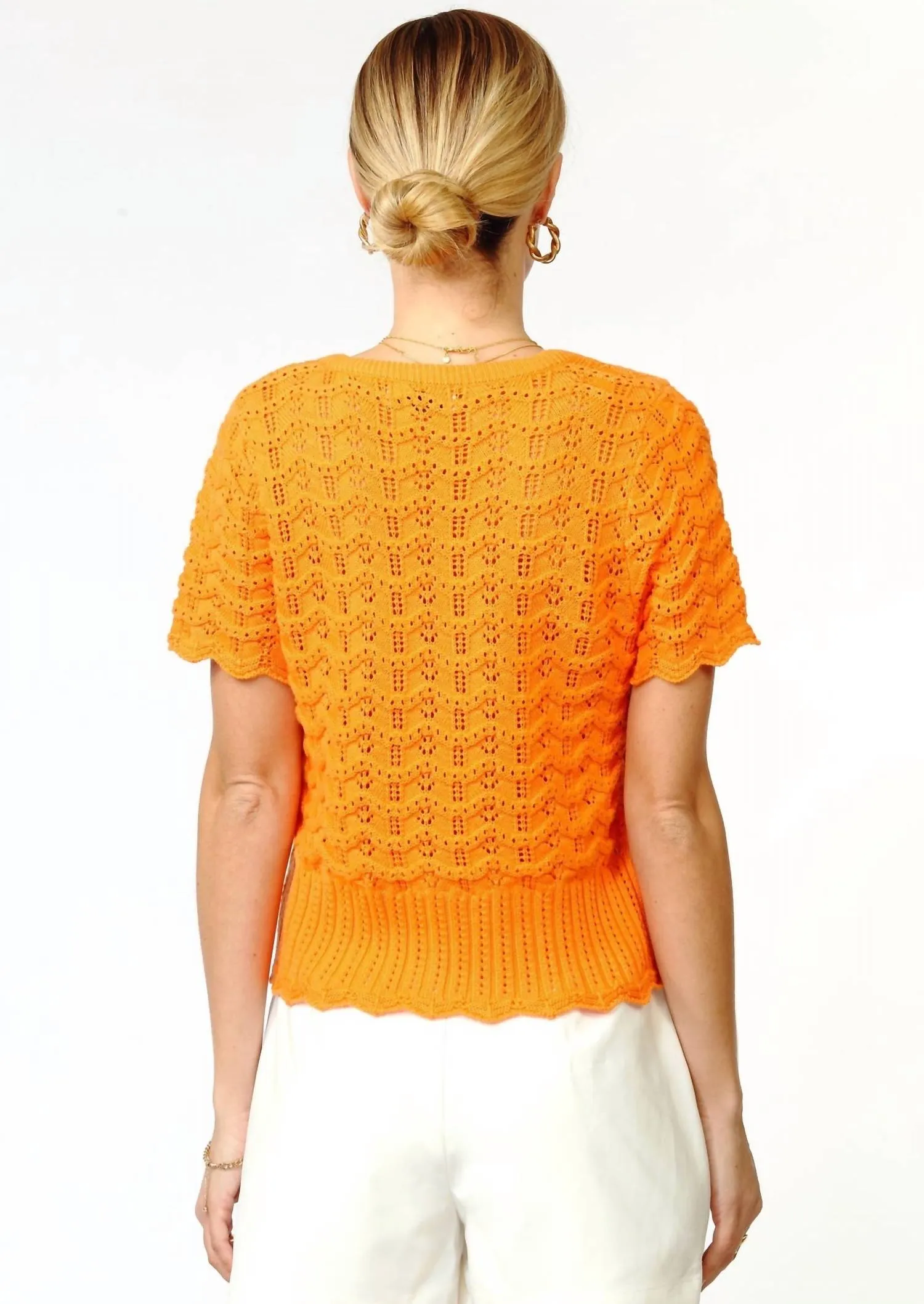 Cardigan Shanti à encolure échancrée et motifs festonnés en orange