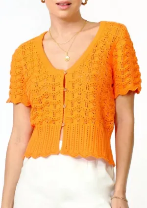 Cardigan Shanti à encolure échancrée et motifs festonnés en orange