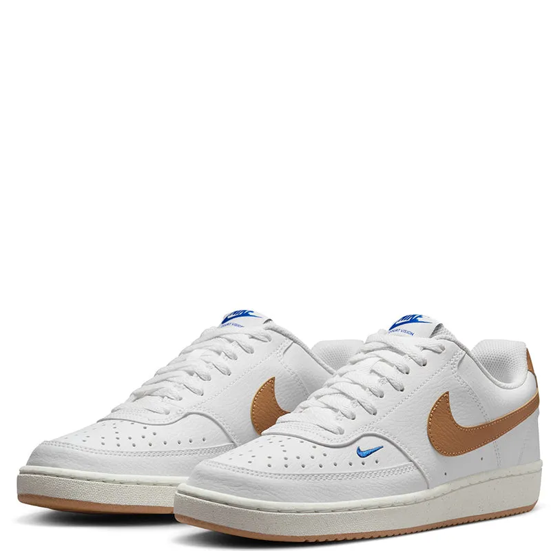 Nike Women'S Court Vision Low Next Nature White/Flax-Game Royal-Sail Lightweight Tongue Ankle Chain Trim