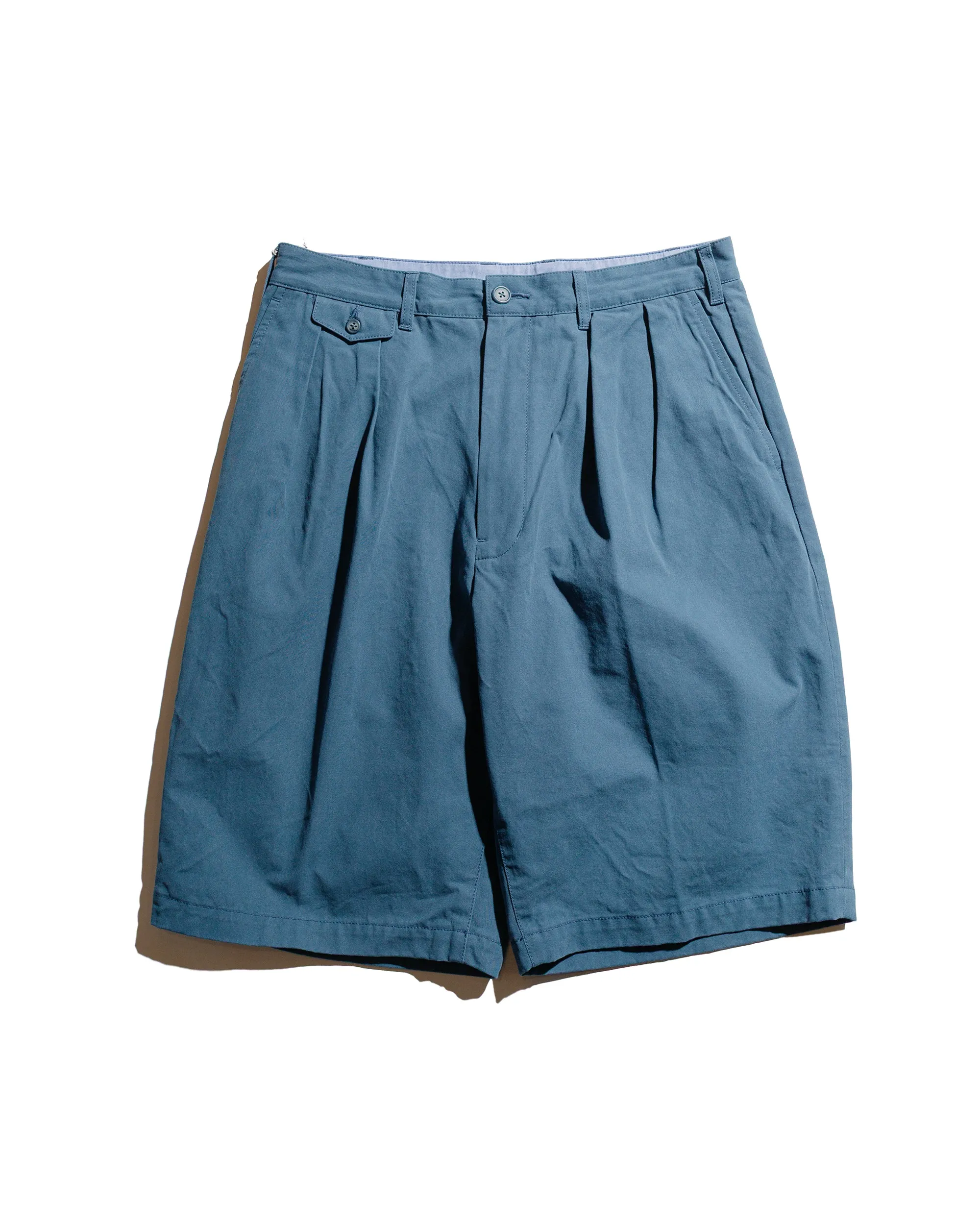 Beams Plus 2Pleats Shorts Twill Bio Washed Sax Silver Plated