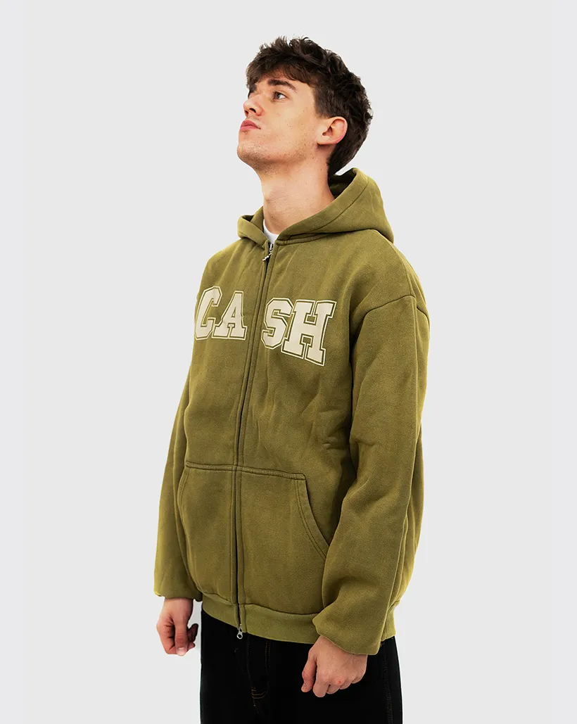 Balancing Cash Only Campus Zip Up Hoodie - Washed Olive