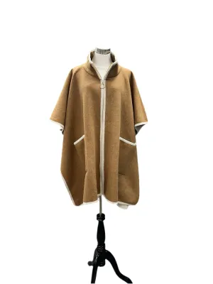 Poncho Couverture à Zip Manches Courtes en Camel