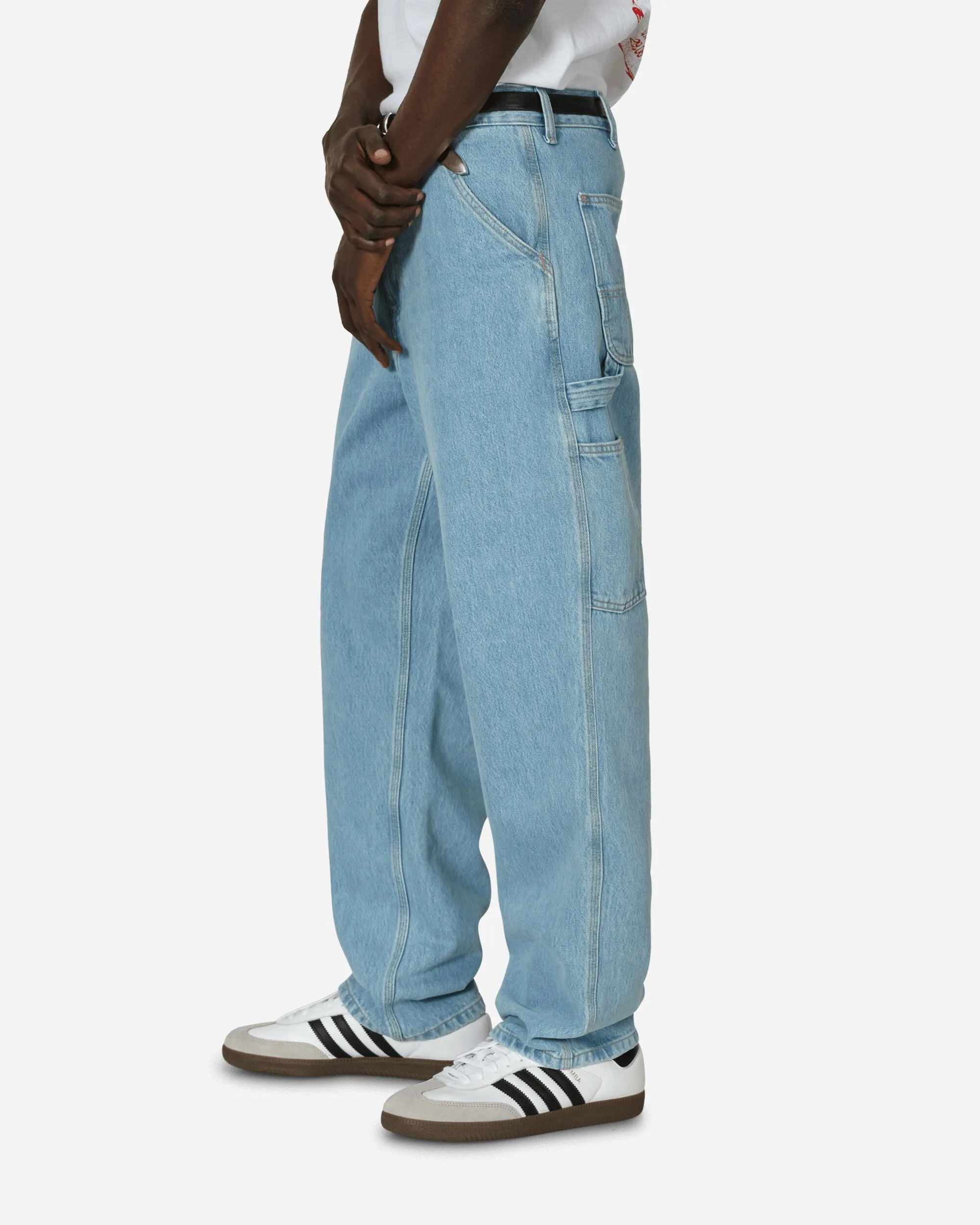 Double Stitched Fabric Single Knee Pants Blue (Heavy Stone Bleached)