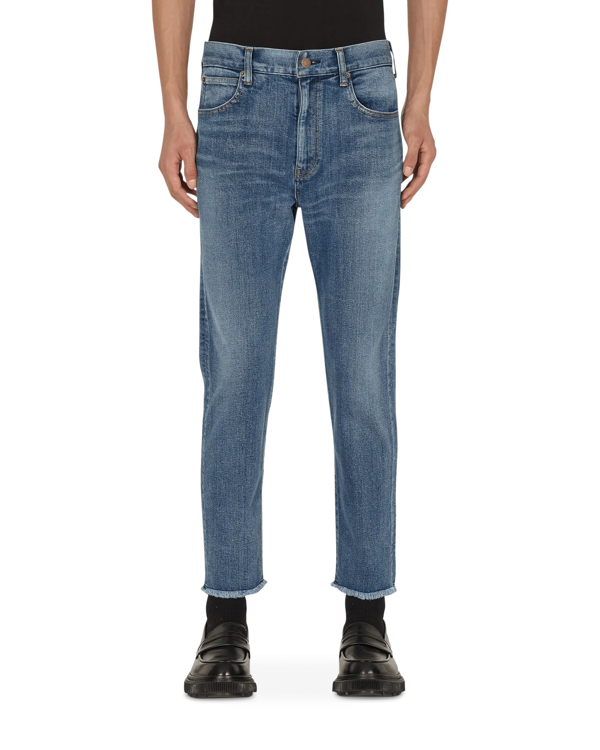 Slim Denim Pants Blue Double - layered Material