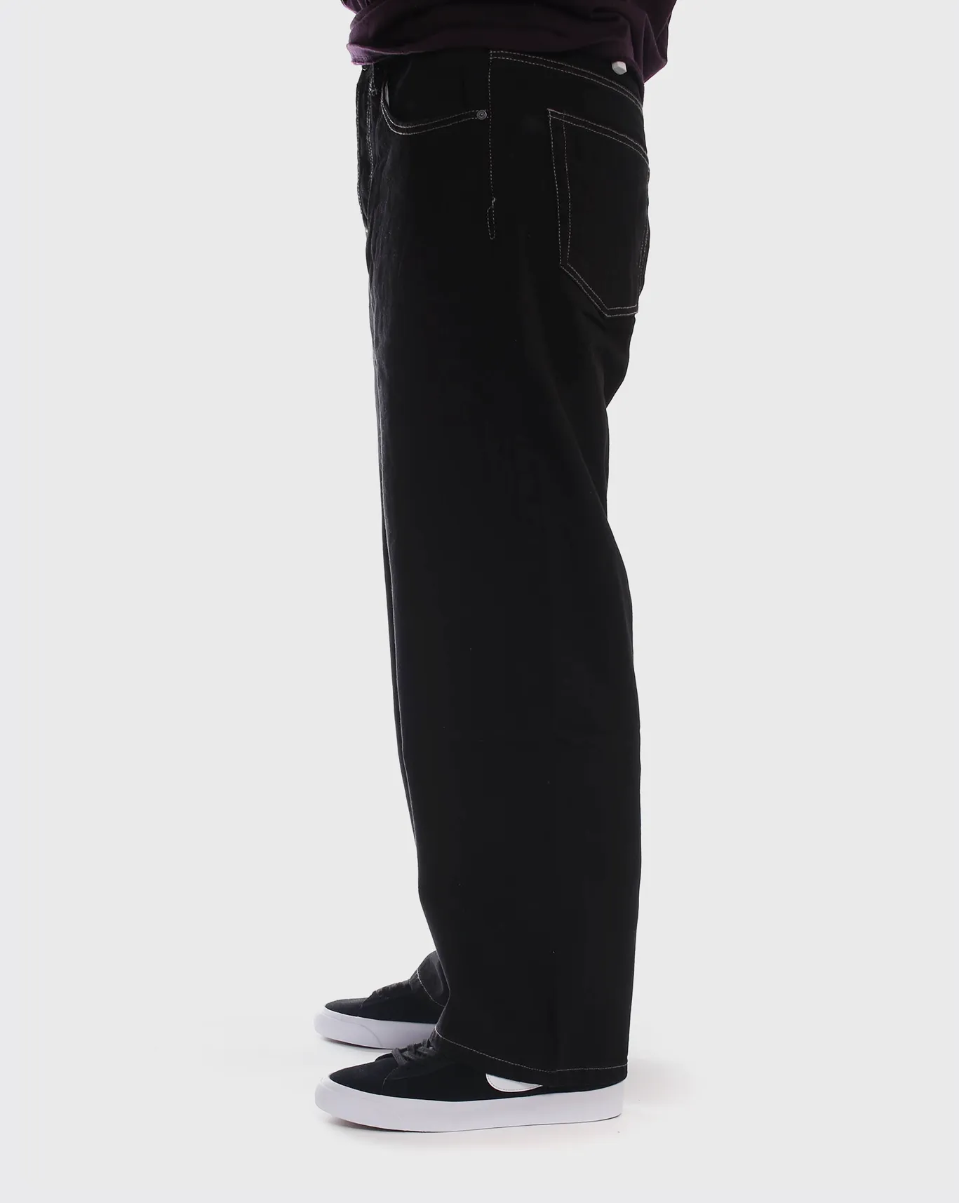 Comfortable Run Bowed Dc Baggy Worker Denim - Black