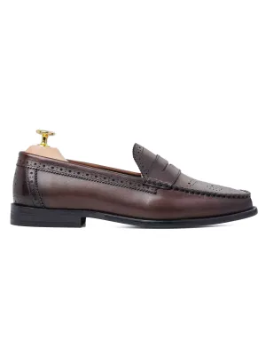 Brogue Penny Loafer - Coffee Anti-Bacterial Insole Anti-Odor Lining