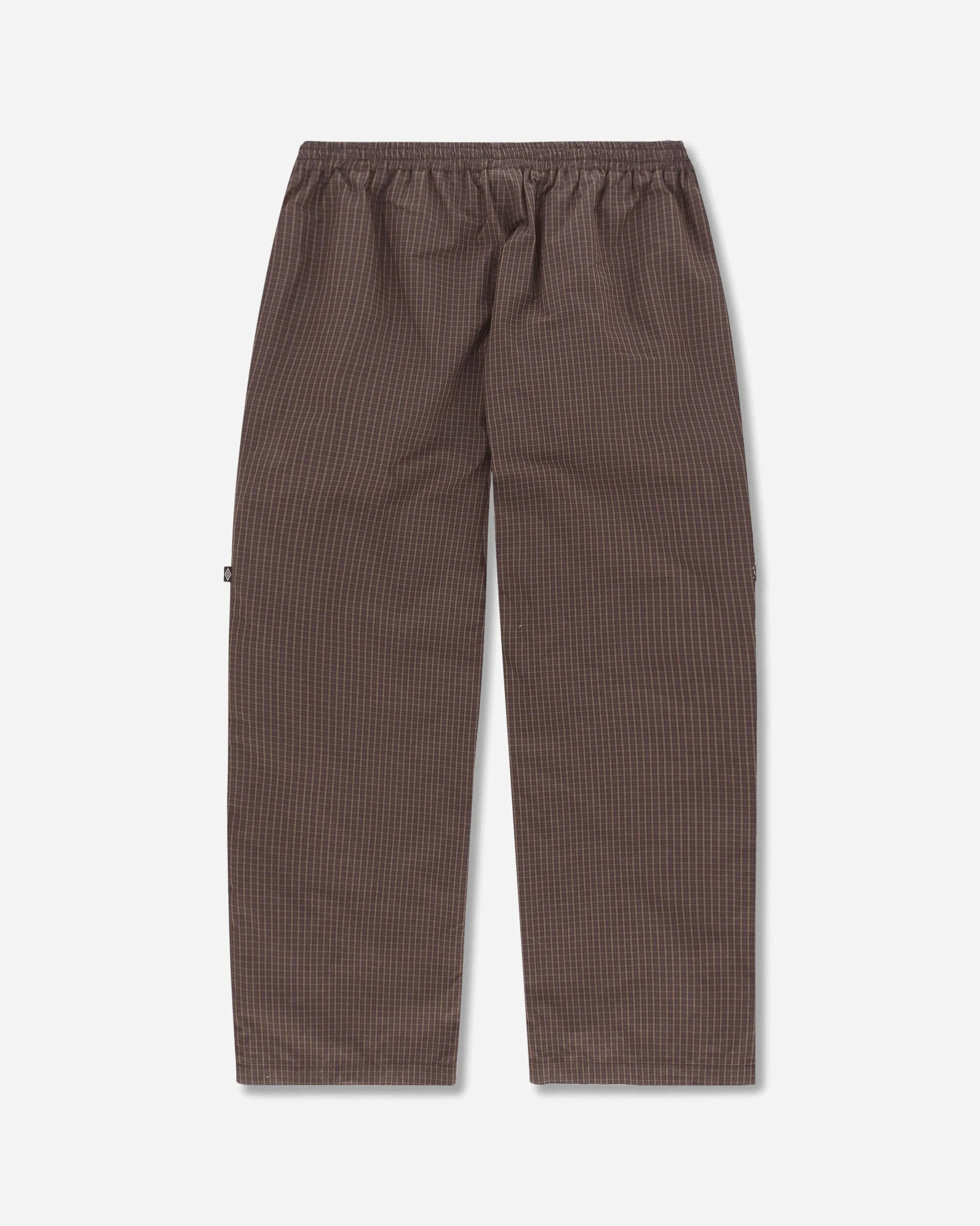 Men'S Mini Check Double Knee Pants Brown Embroidered Filling