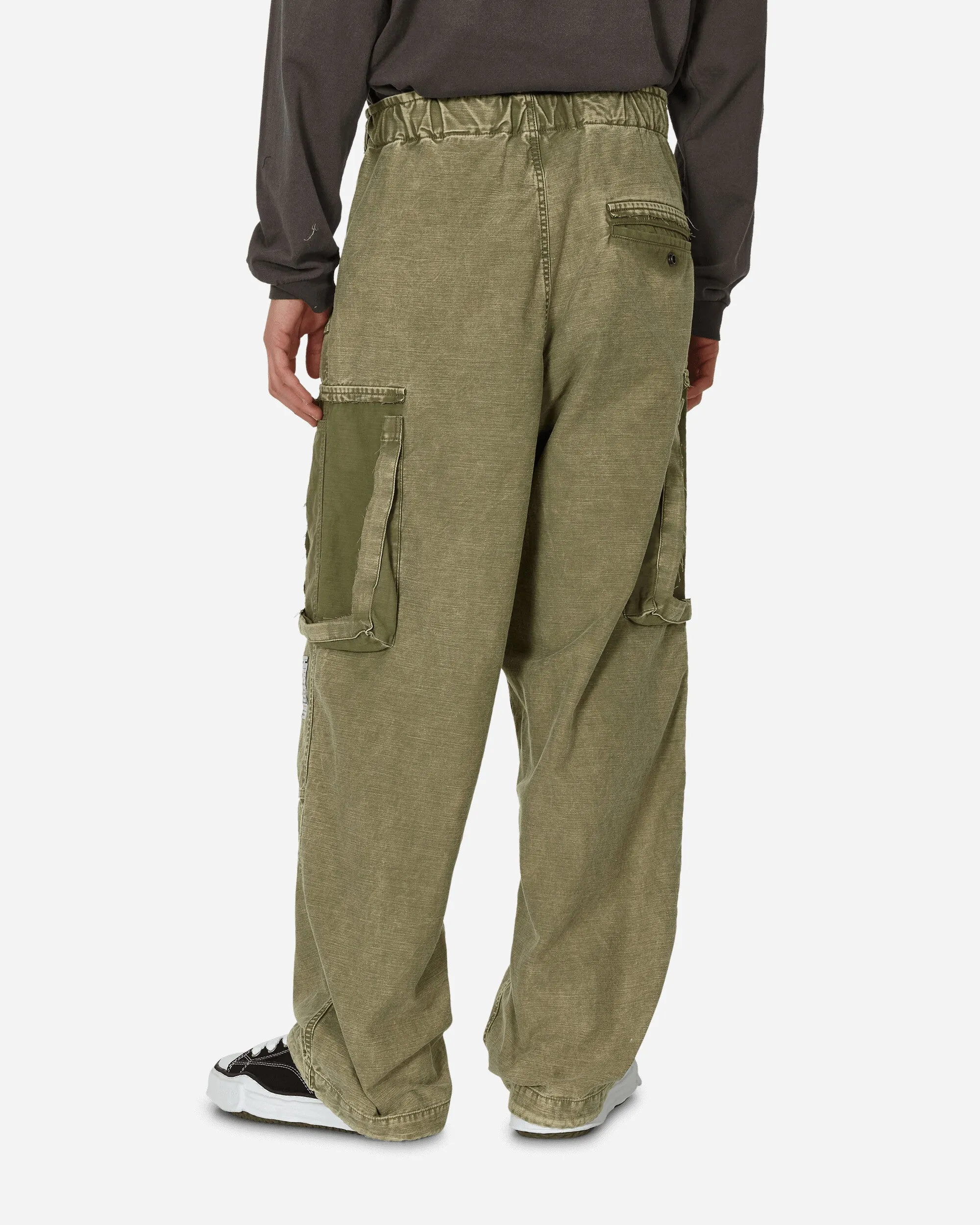 Cotton Satin Cargo Trousers Khaki Understated Knitted Blanket