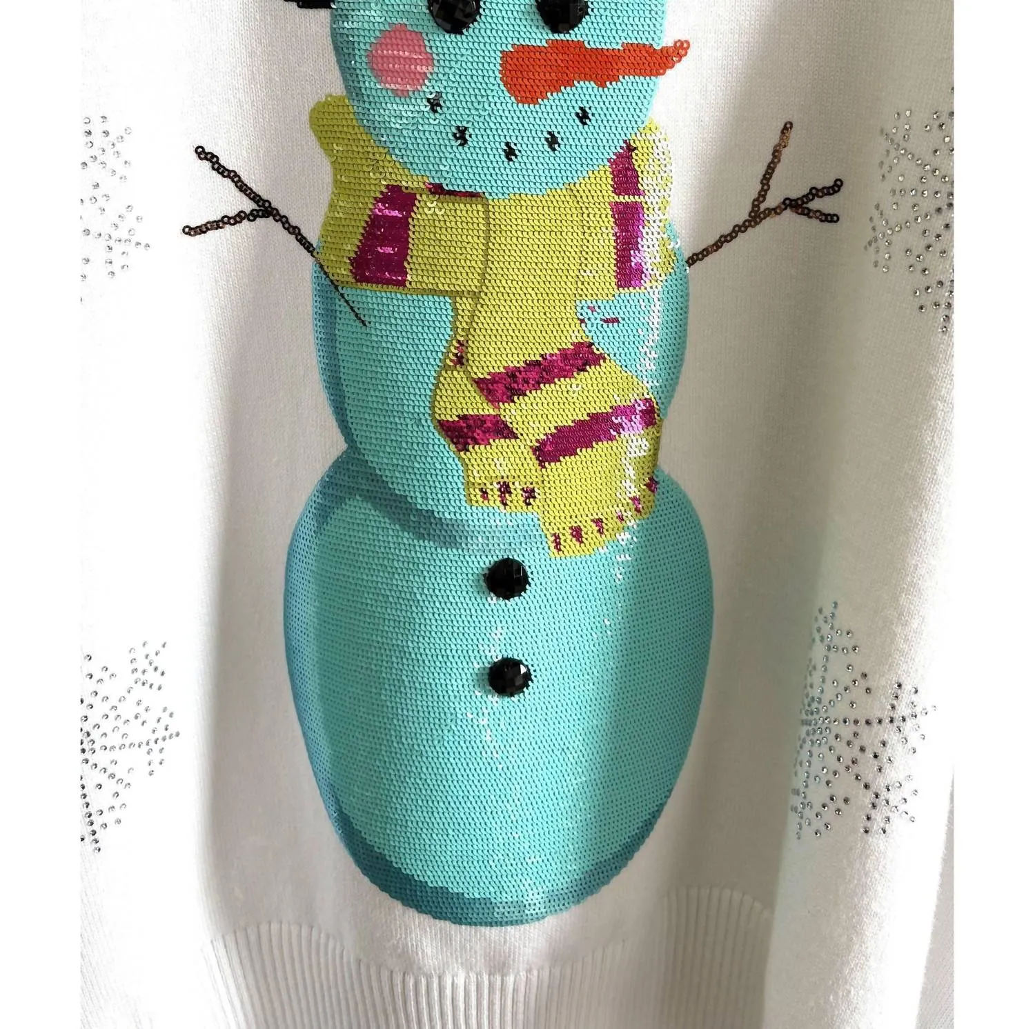 Pull scintillant bonhomme de neige avec paillettes en blanc