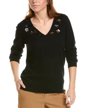 sofiacashmere Pull en cachemire à col en V avec embellissements sequins