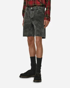 Curved Hem Scoop - Neck Acid Wash Denim Shorts Black