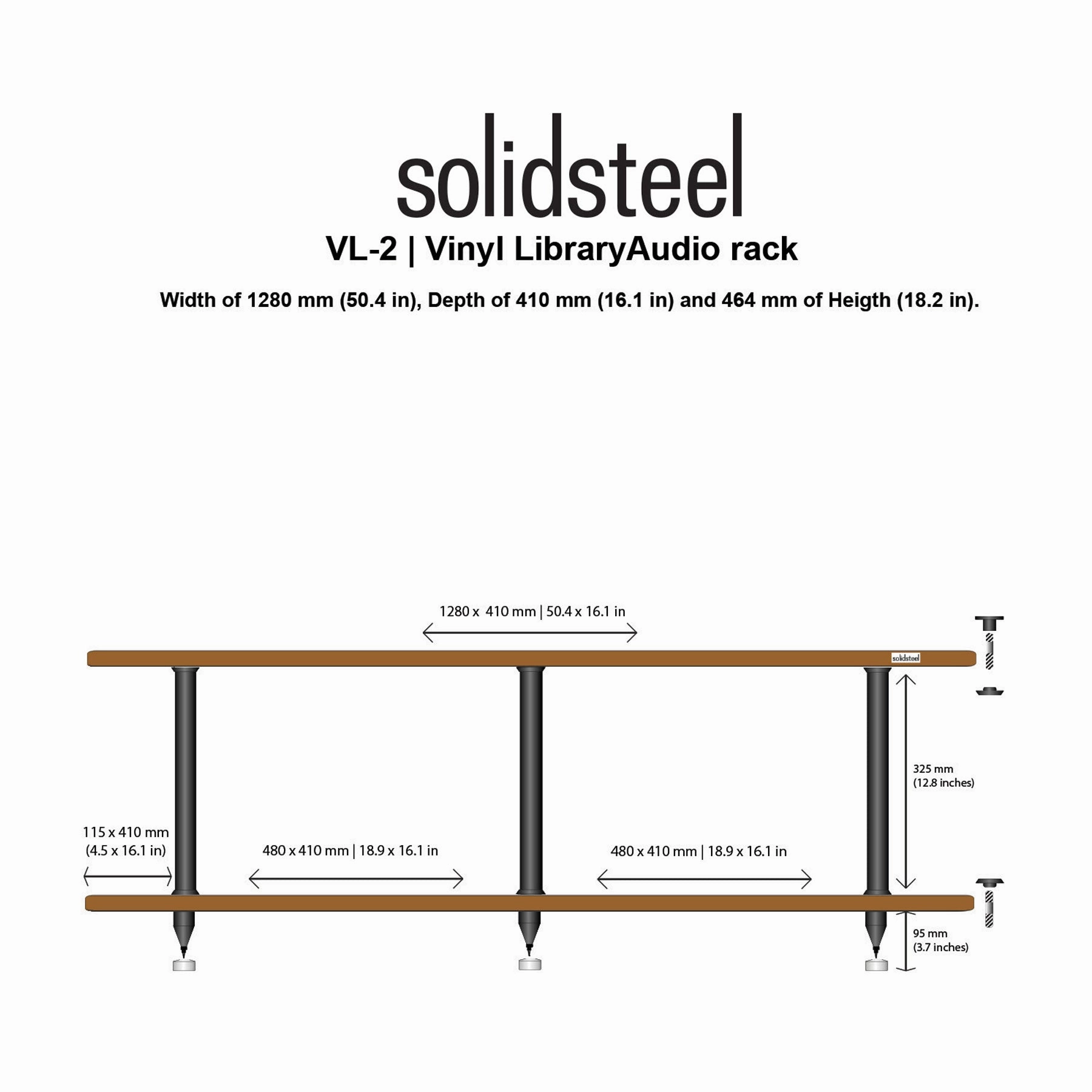 Solidsteel: Solidsteel: VL-2 Turntable Shelf   Vinyl Record Storage - Walnut (Open Box Special)
