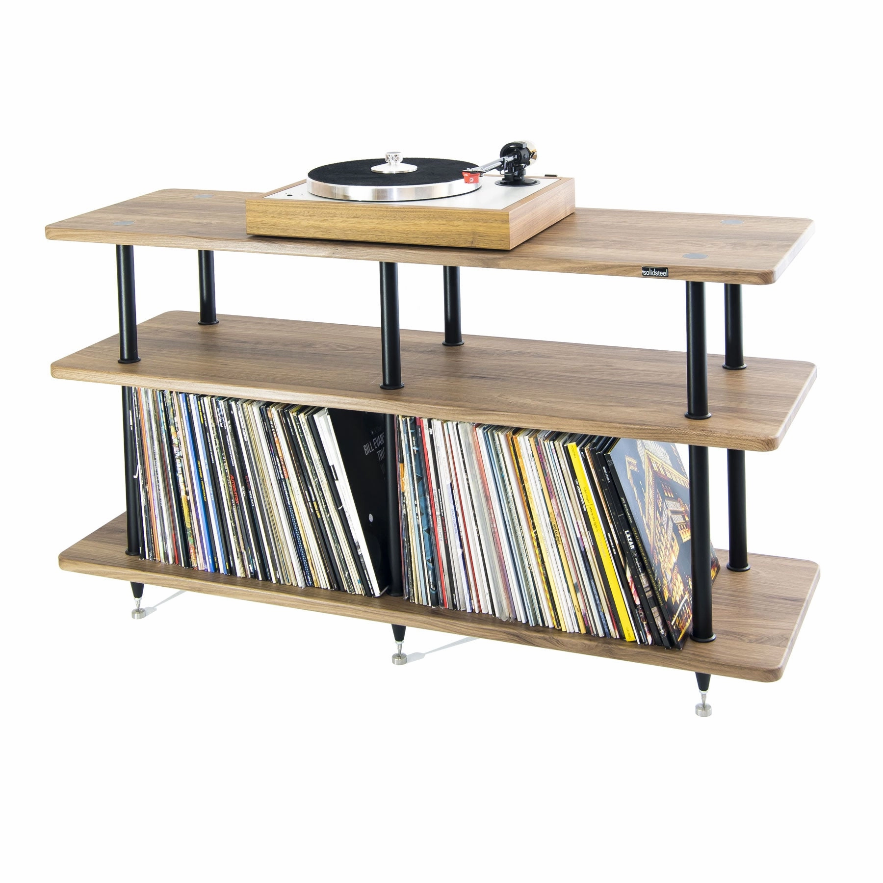 Solidsteel: VL-3 Turntable Shelf   Vinyl Record Storage - Walnut hi-fi DAC amp combo,hi-fi speaker impedance matcher,hi-fi RCA switch