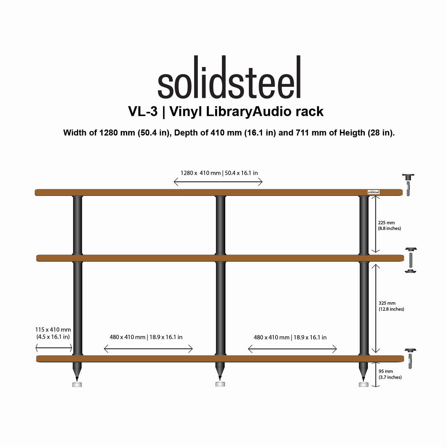 Solidsteel: VL-3 Turntable Shelf   Vinyl Record Storage - Walnut