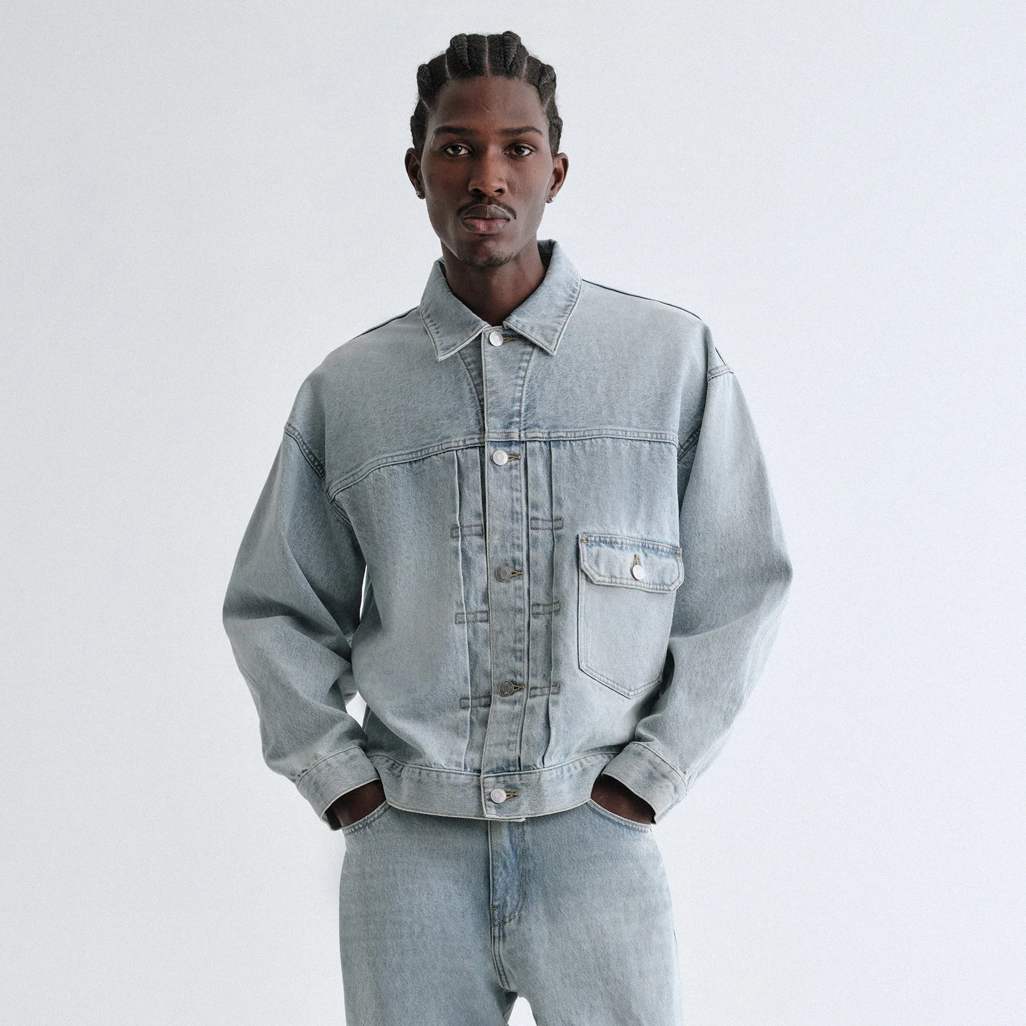 Kith Alonzo Denim Jacket - Light Indigo Hoodies Layer Snap Closuring