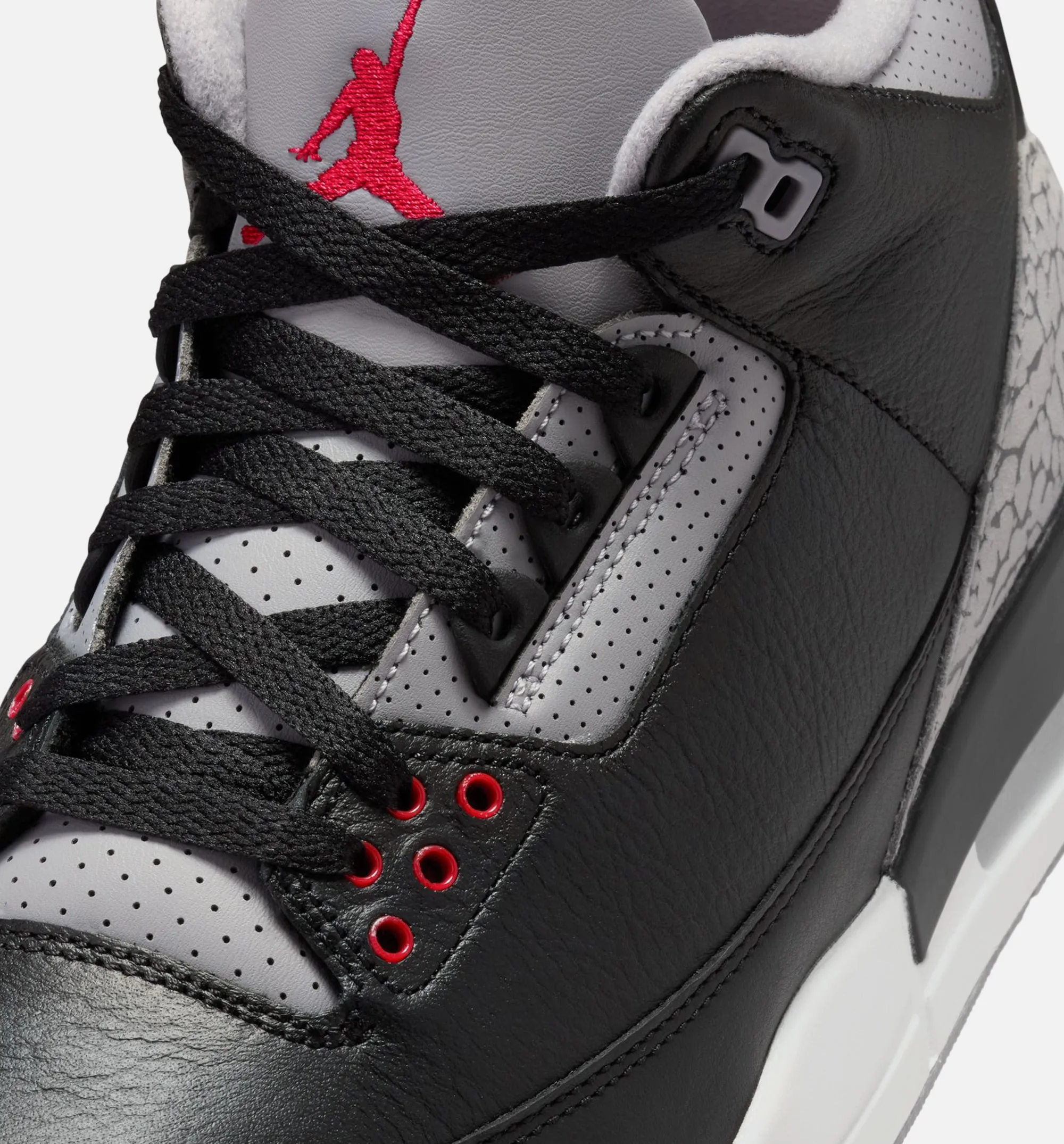 Air Jordan 3 Retro Black Cement Mens Lifestyle Shoe - Black/Fire Red/Cement Grey/Summit White Adjustable Lacing System