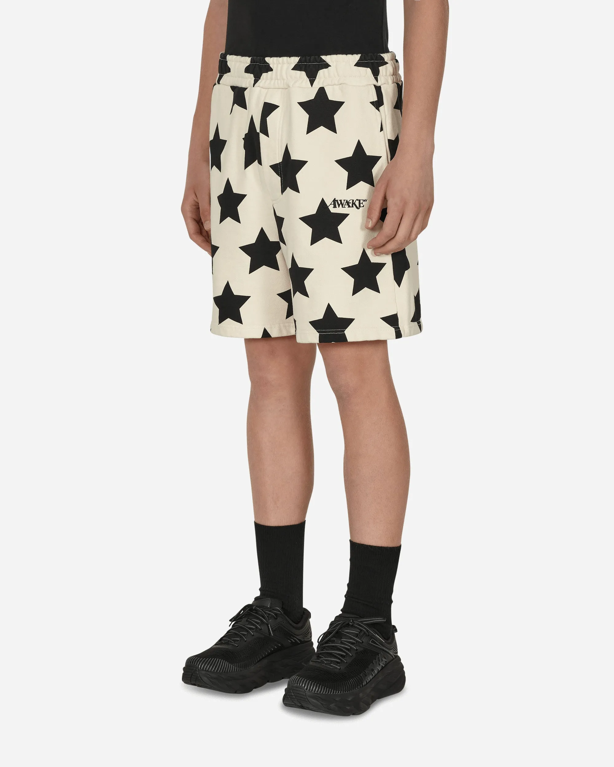 Star Printed Sweatshorts White Soft Seam Size Tag