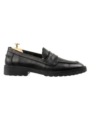 Wayne Penny Loafer - Black Pebble Grain Leather (Combat Sole) Walk Tall No Limits, Just Style