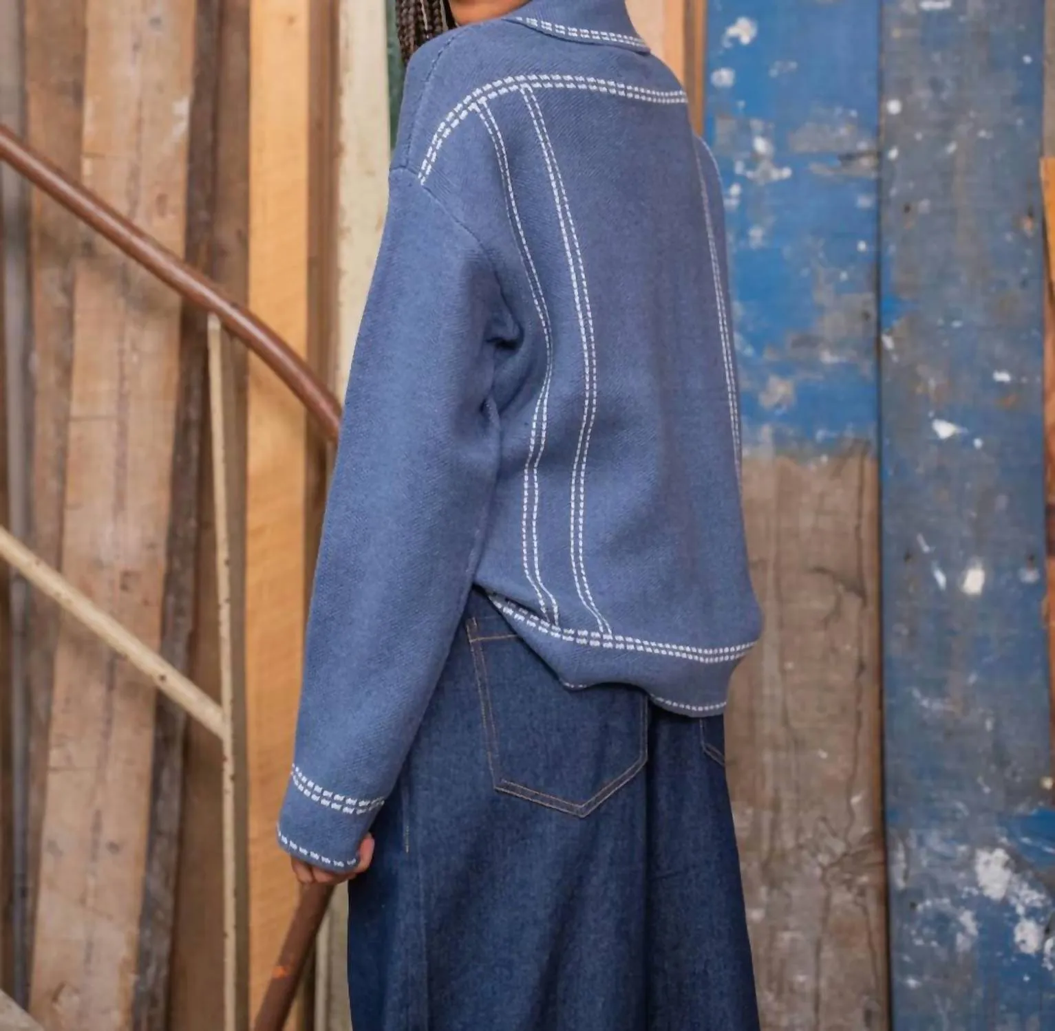 Cardigan à motifs en denim bleu