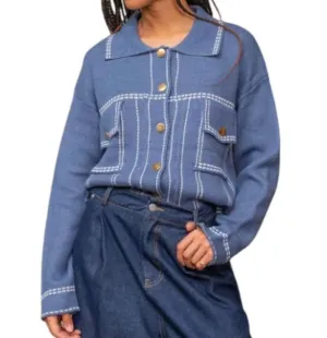 Cardigan à motifs en denim bleu