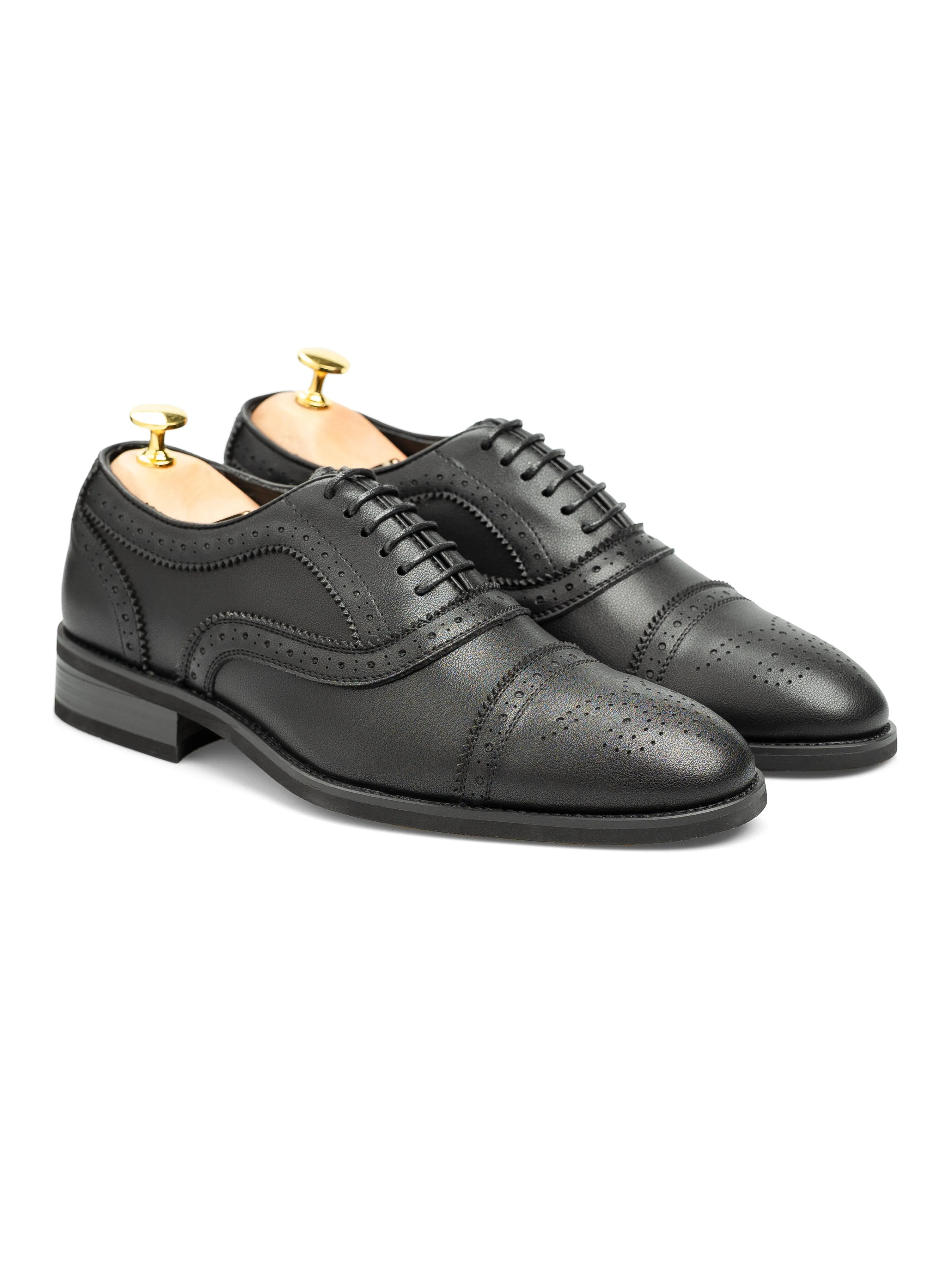 Virano Semi Brogue  - Solid Black Leather (Stud Sole) Cyber Monday Sale