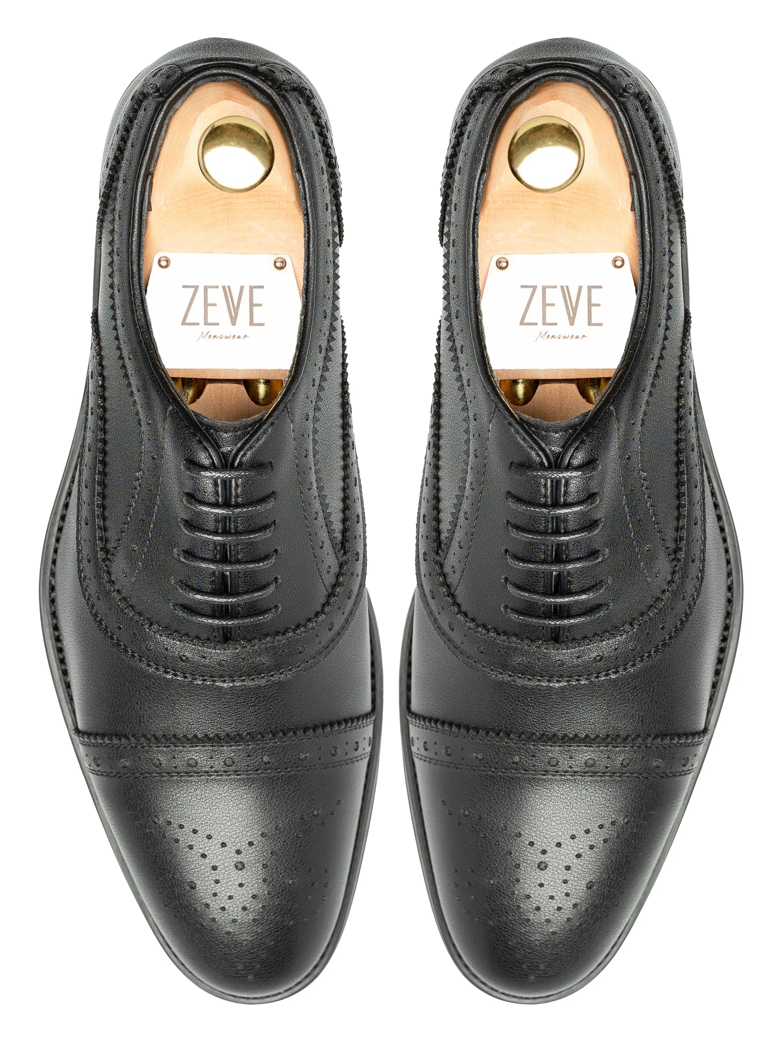 Dare to Lead Virano Semi Brogue  - Solid Black Leather (Stud Sole)