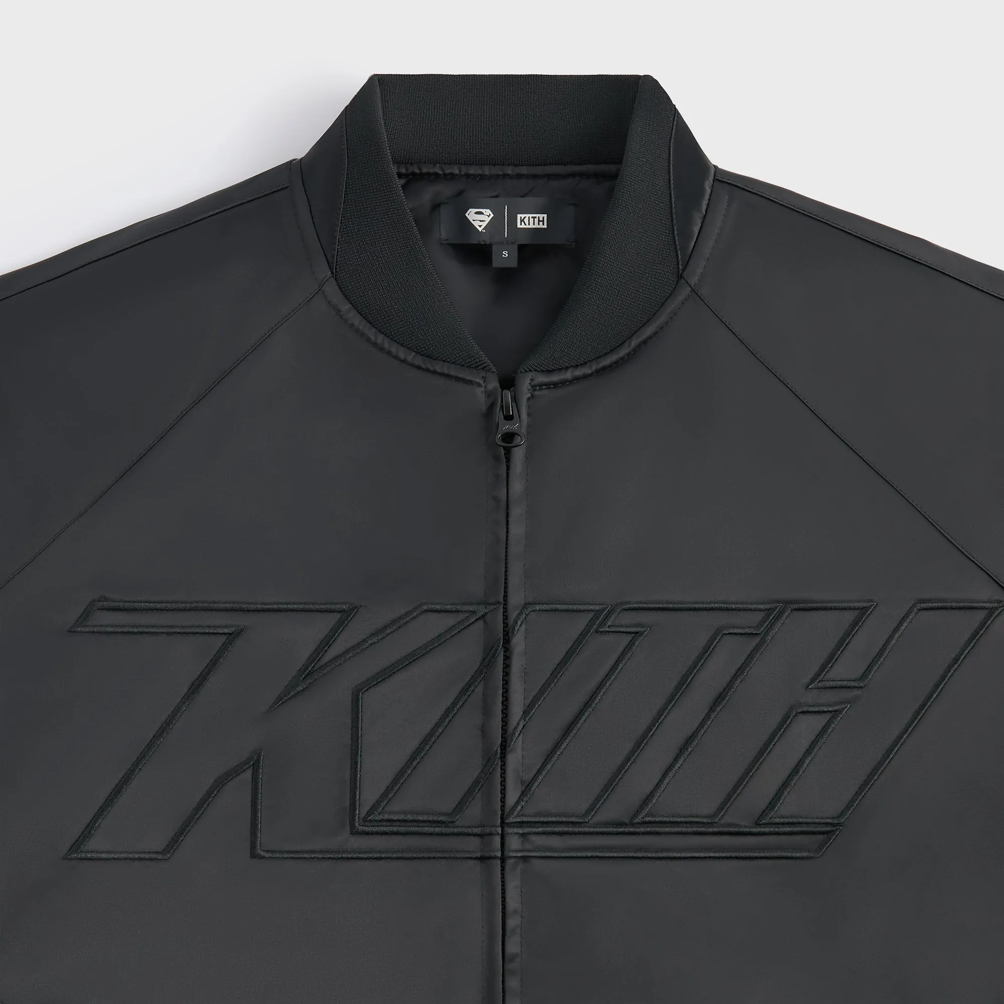 Buttoned Sleeves Superman | Kith Satin Bomber Jacket - Black