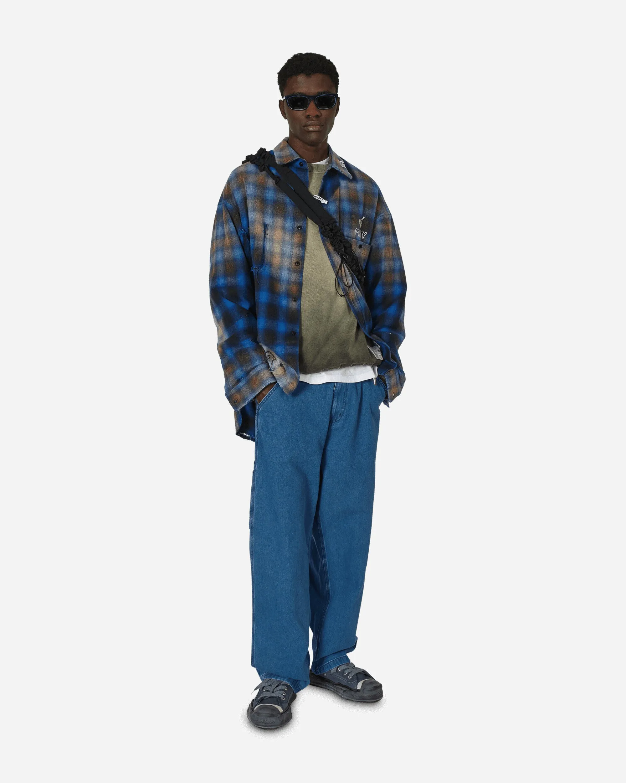 Multi Pocket Single Knee Pants Blue