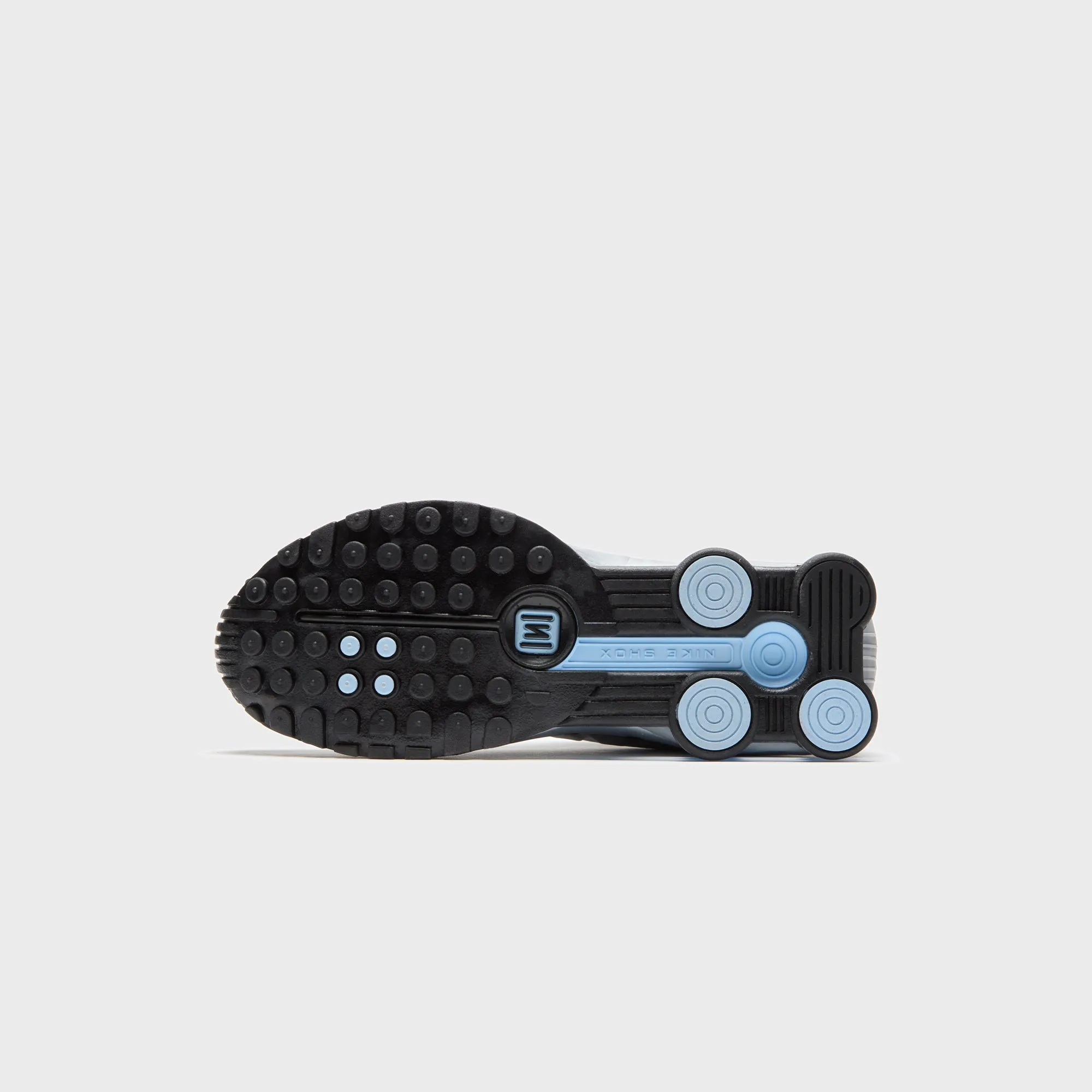 Nike Shox R4 - Metallic Silver / Black / Psychic Blue Moisture Control Feature