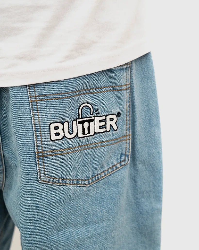 Anti-Propped Up Butter Goods Lock Denim Shorts - Light Indigo