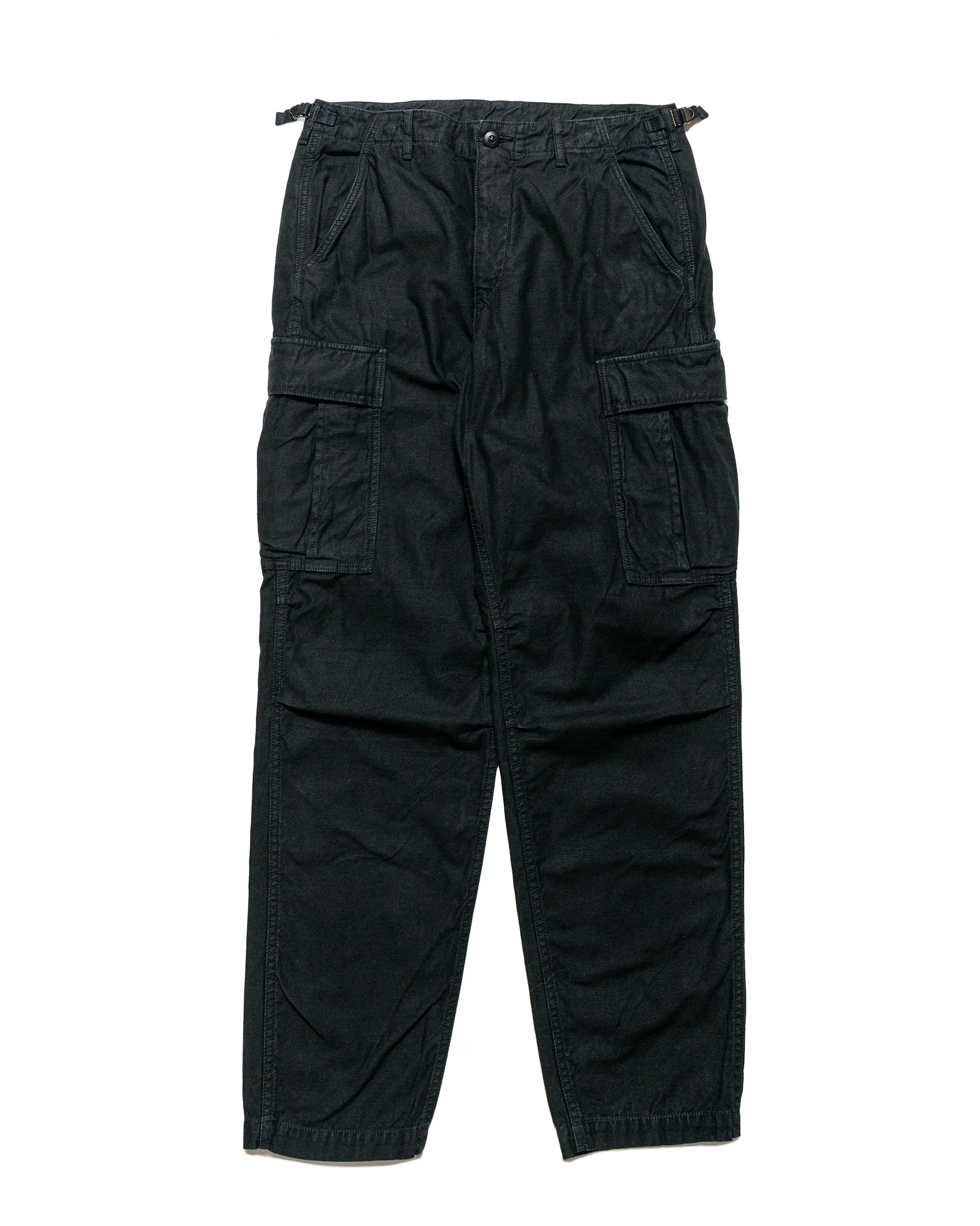 Banded Neck Associated Style Sage De Cret Lost & Found Cotton/Linen Back Satin Cargo Trouser Black