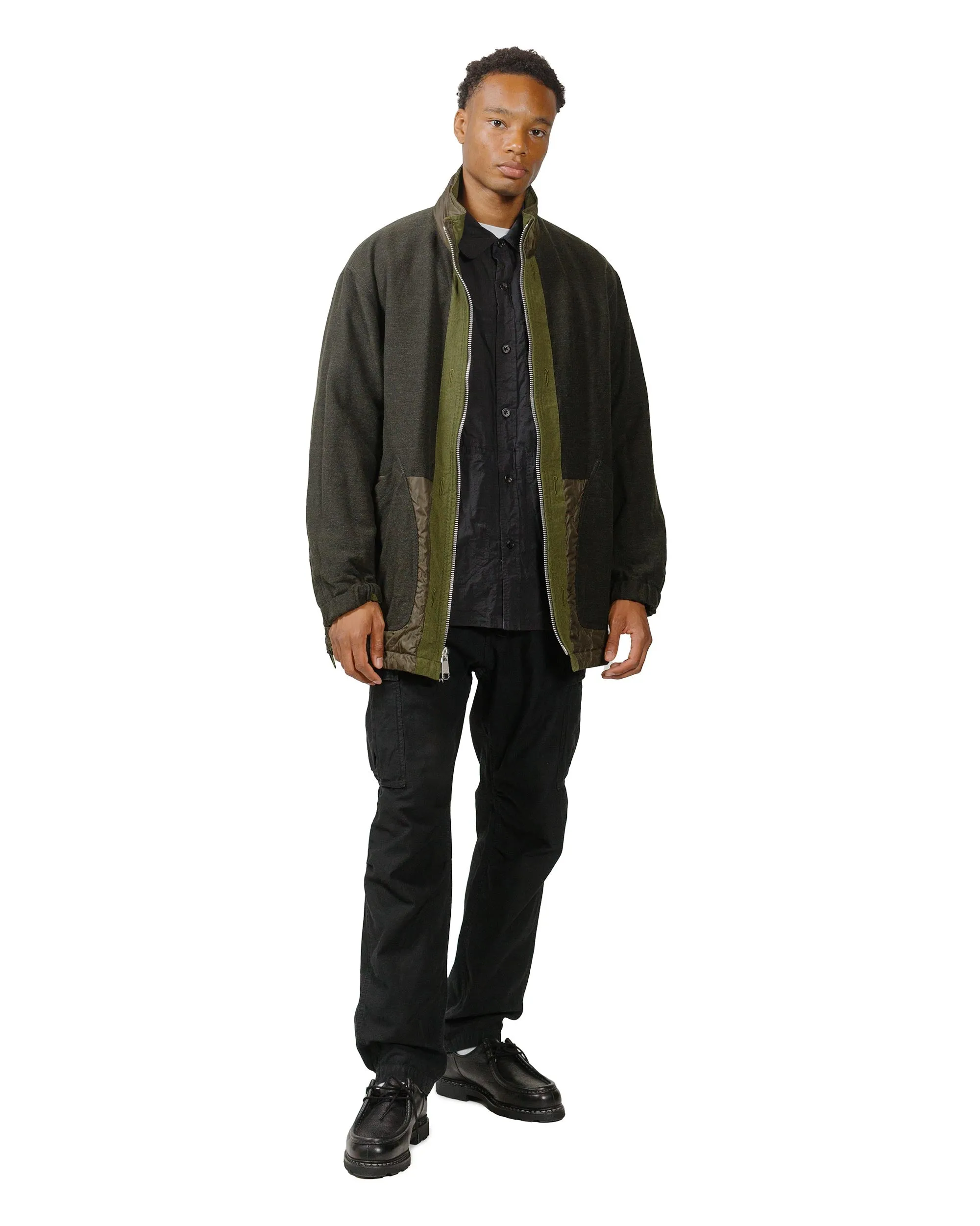 African Pouch Pocketing Sage De Cret Lost & Found Cotton/Linen Back Satin Cargo Trouser Black