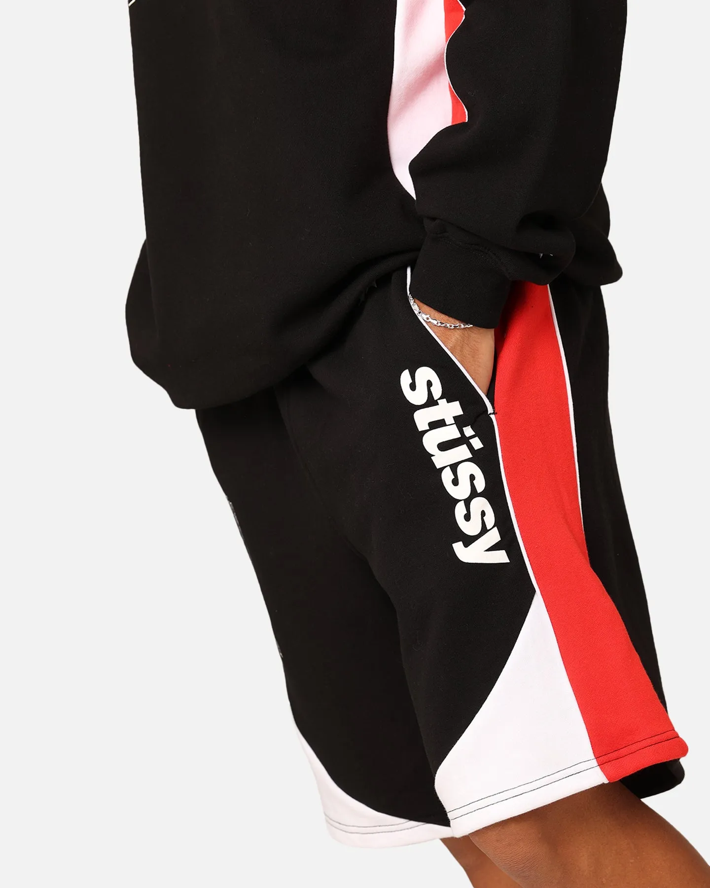 Stussy Shorts de Football à Panneaux Noir
